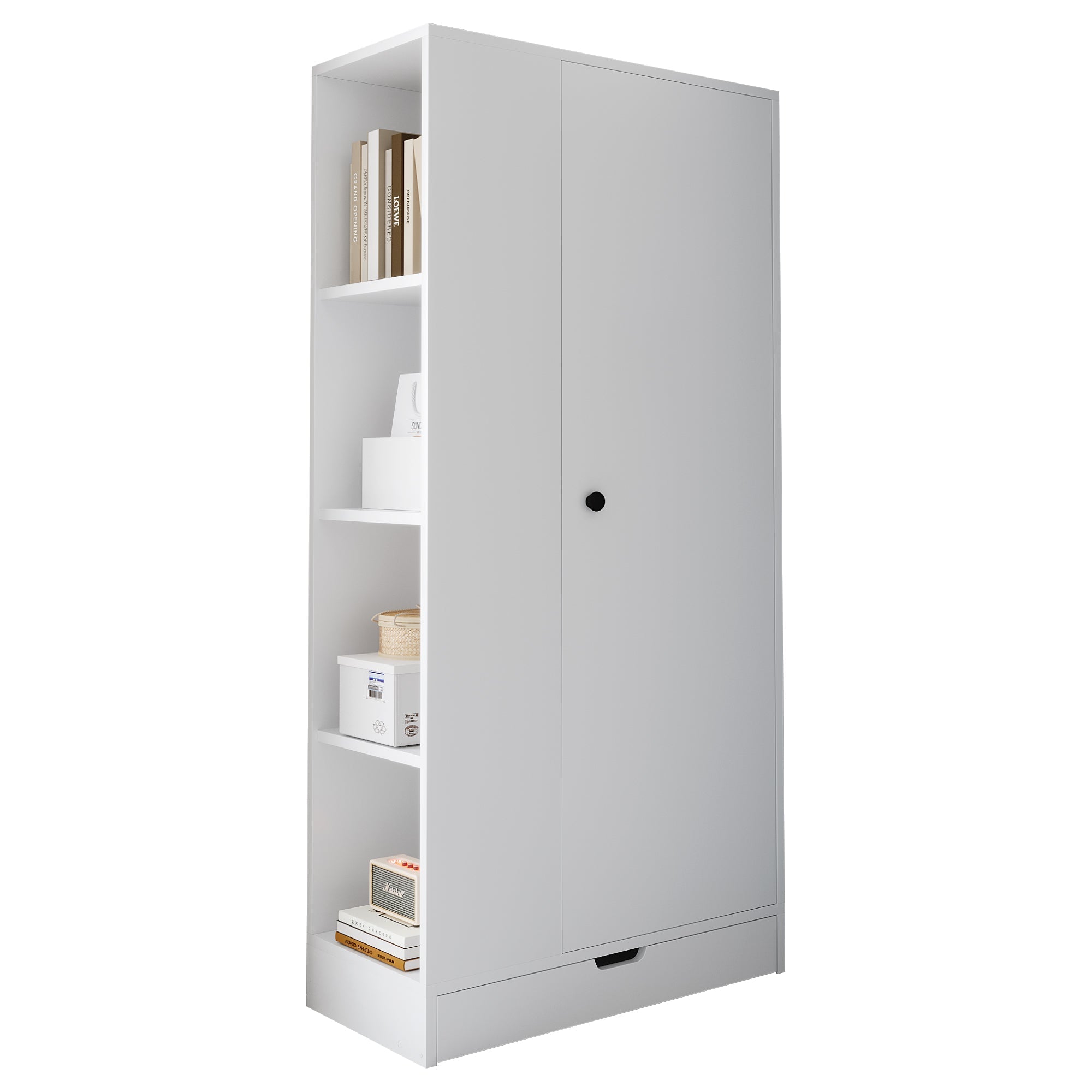 Wardrobe 70x40x170cm Single-Door with Shelves and Drawers, Pure White