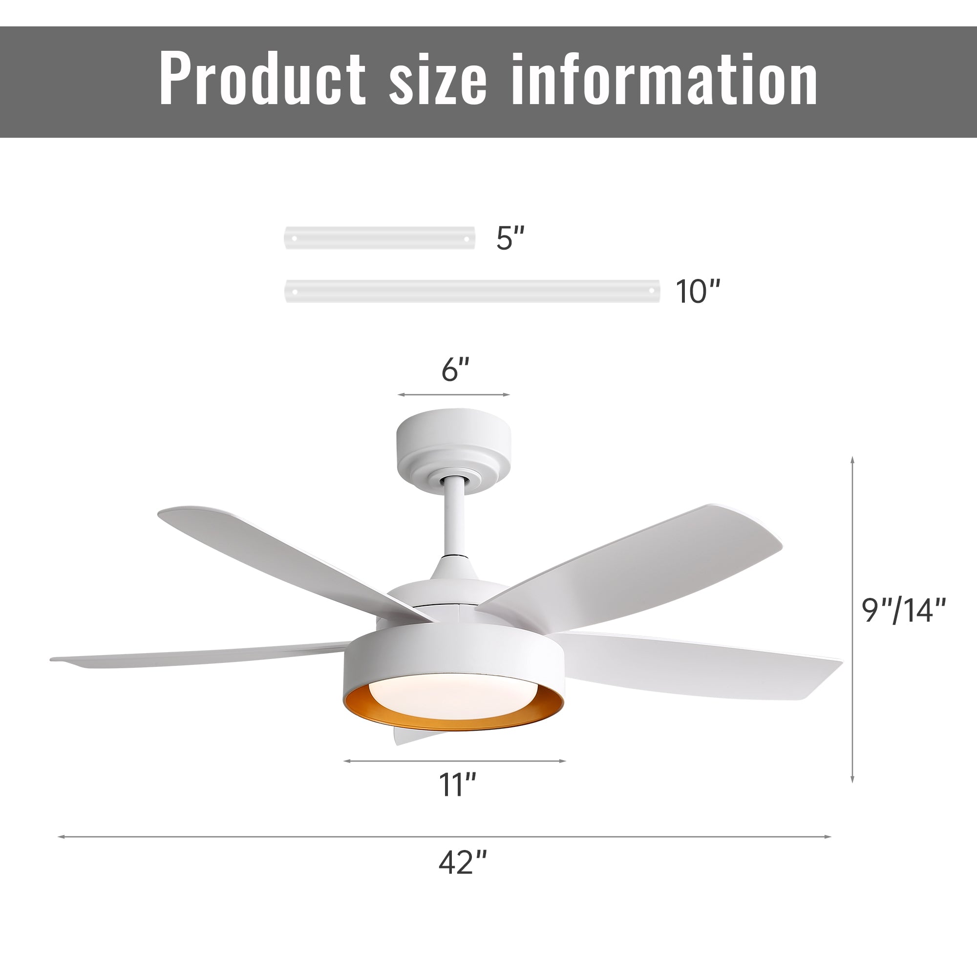Ceiling Fan 42-Inch 22W LED Light Remote Control Reversible DC Motor White