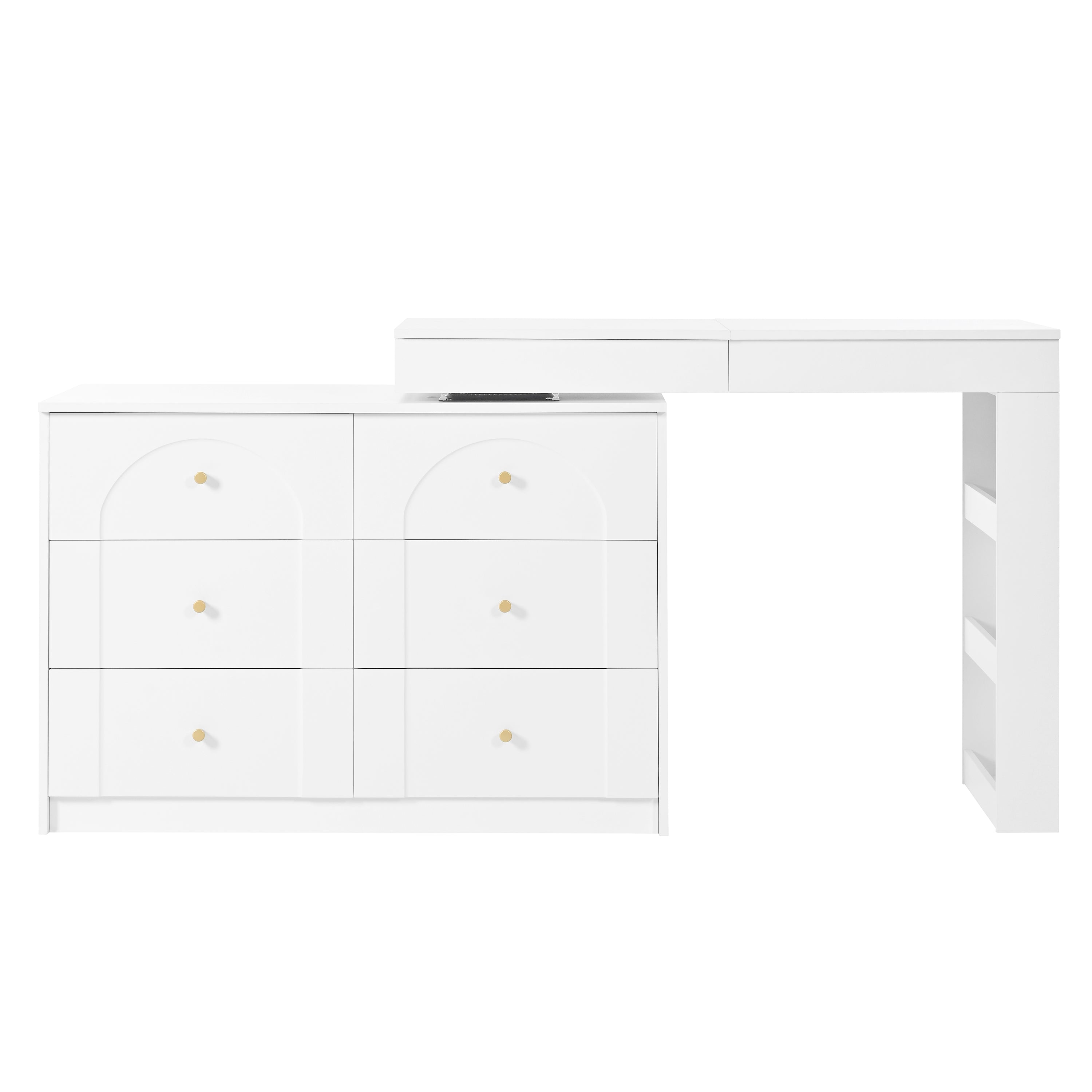 Rotating Dressing Table, LED Lighting, Vanity/Office Table, White