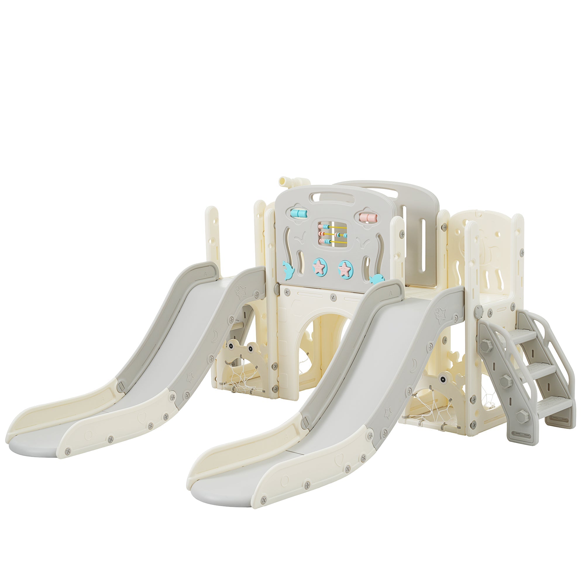 8-in-1 Children's Playground Set, Slide, Tunnel, Basketball Hoop, Telescope, Climbing Frame, Freestanding