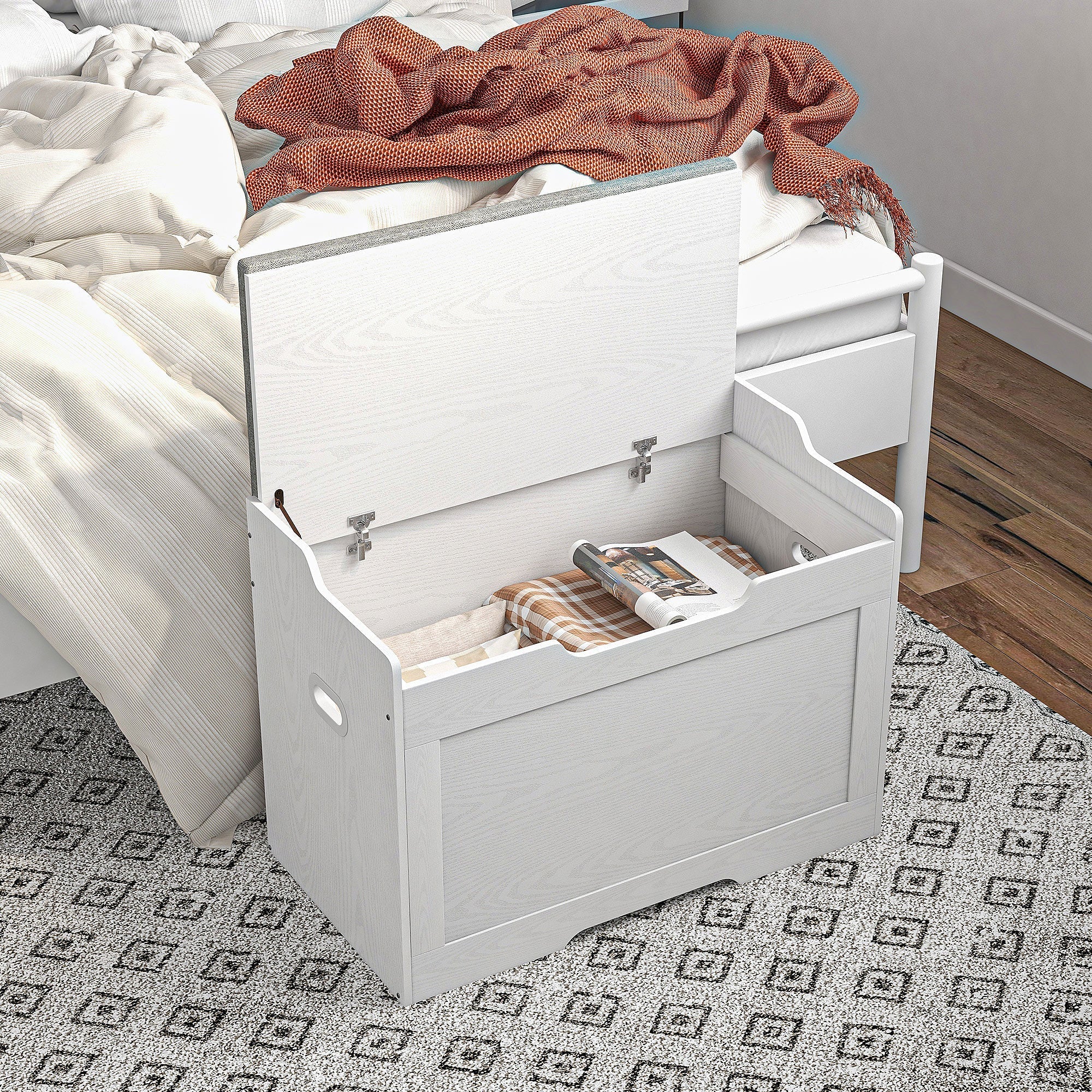 Storage Chest 103L Storage Bench Removable Seat Cushion, White