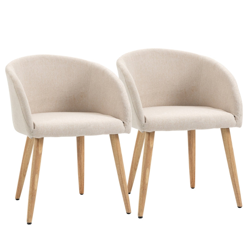 2 Upholstered Chairs Scandinavian Wooden Legs Non-Slip Pads - Beige