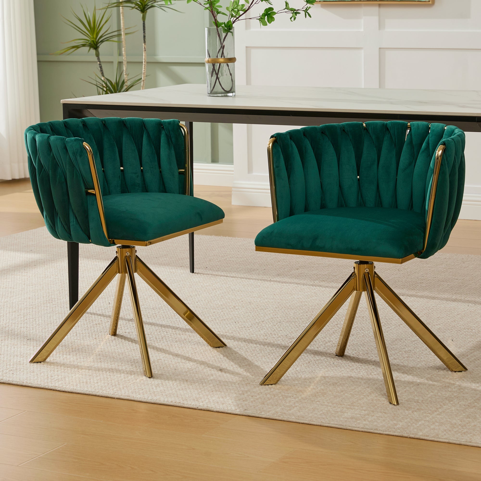 Velour Armchair, 180° Swivel, Ergonomic, Metal Frame