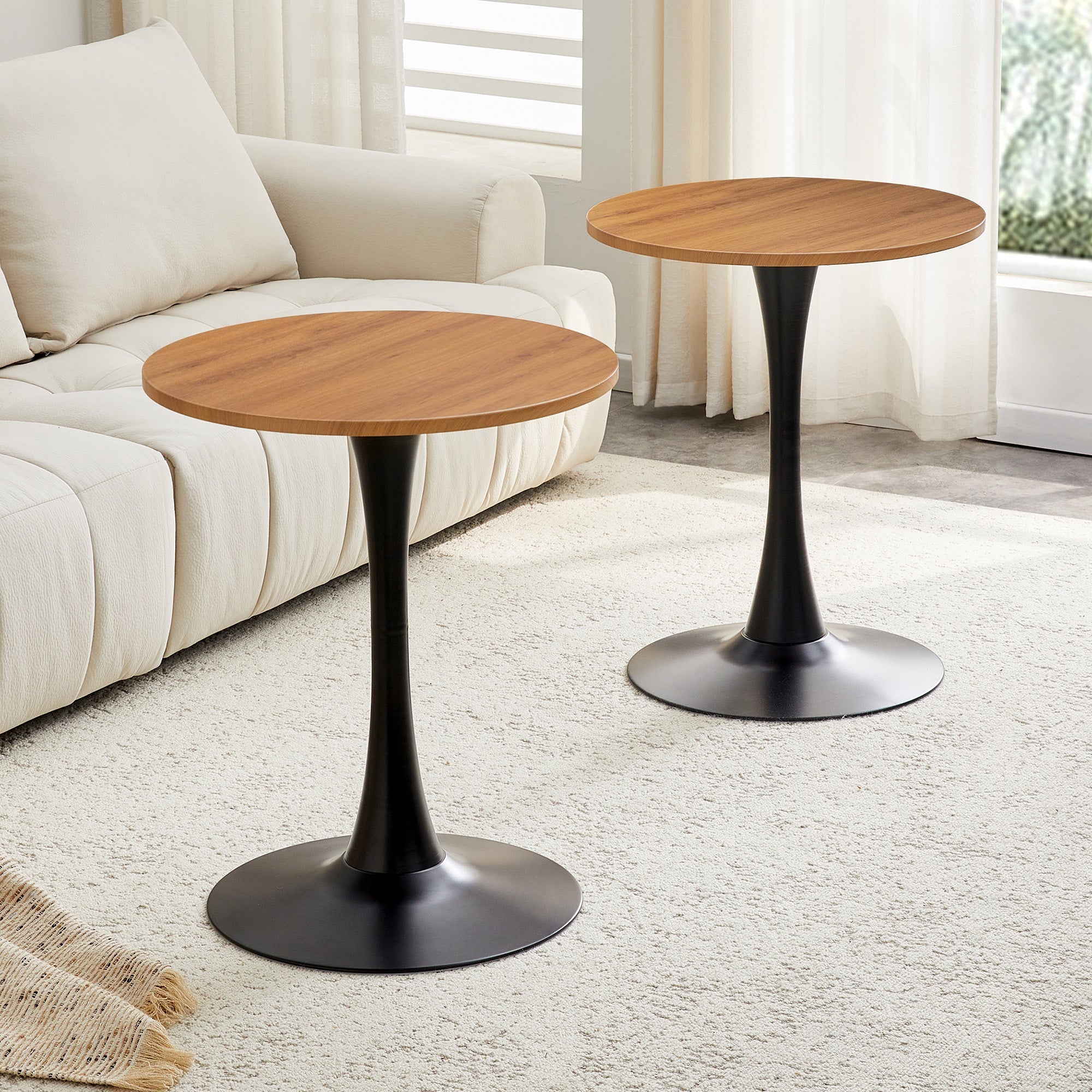 Round 60cm Side/Dining Table Wood Grain Top - Black Leg
