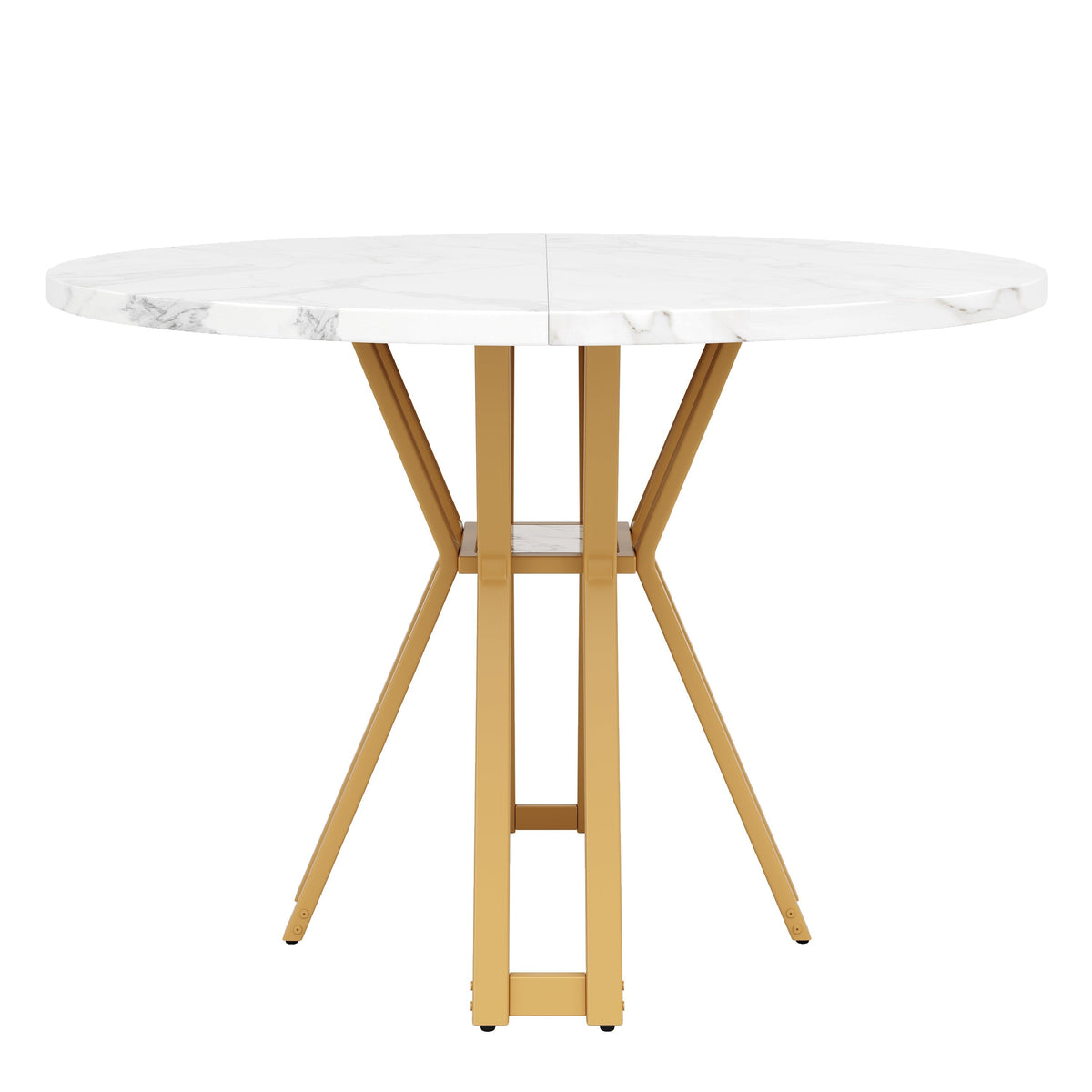Round Dining Table 100cm 4-6 Seater Luxurious Gold Legs Marbled MDF