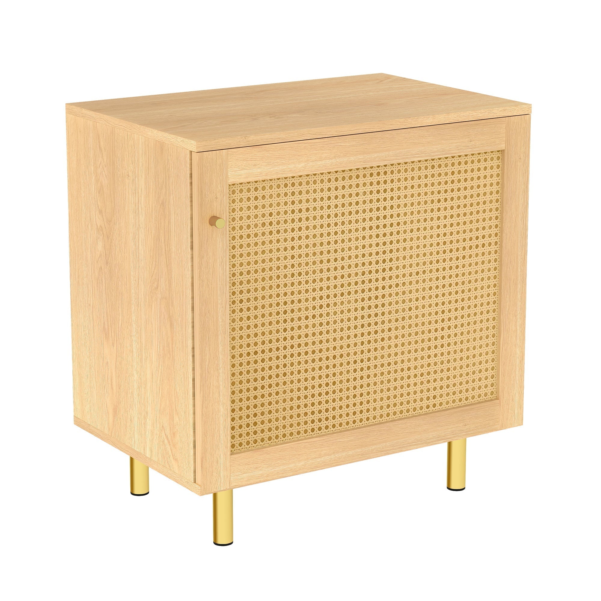 Wicker Nightstand Single Door Rustic Natural Wood Look