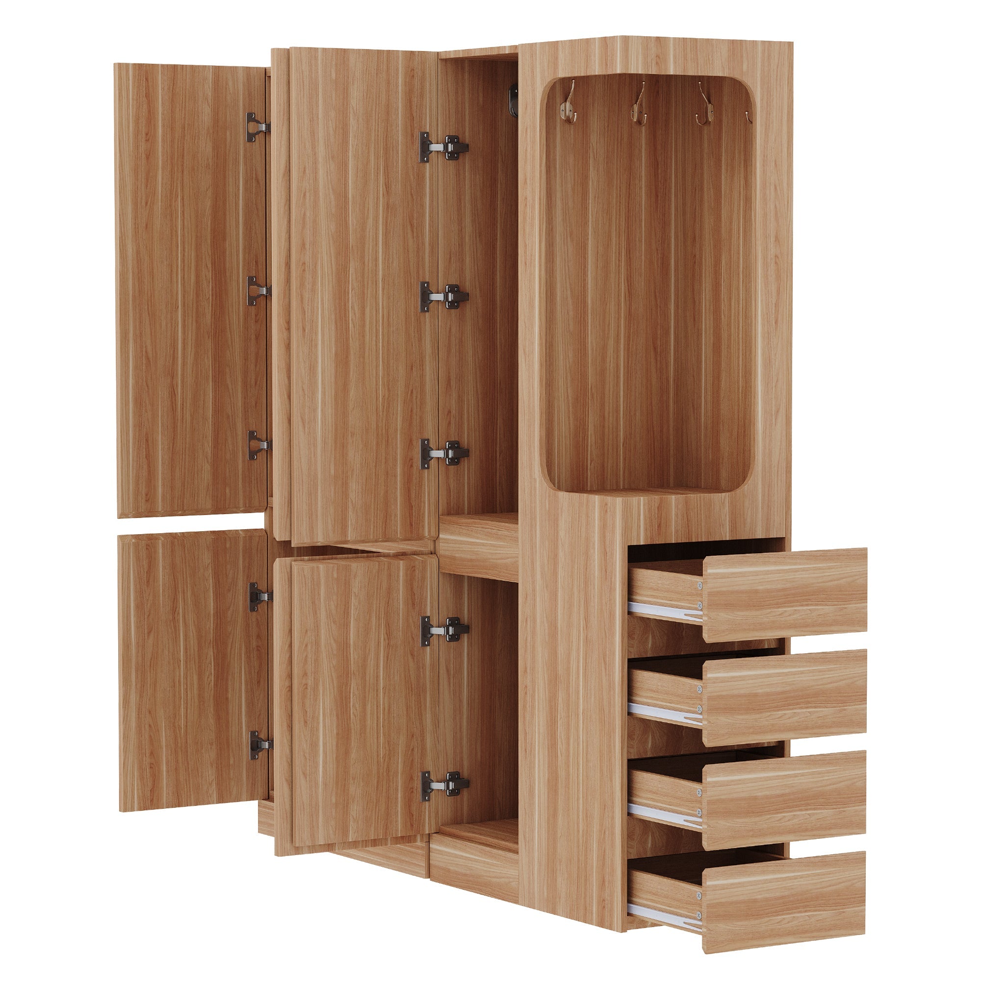 Extra-Large Wardrobe 140x40x170cm with Drawers, Storage, Open Area, Wood Color