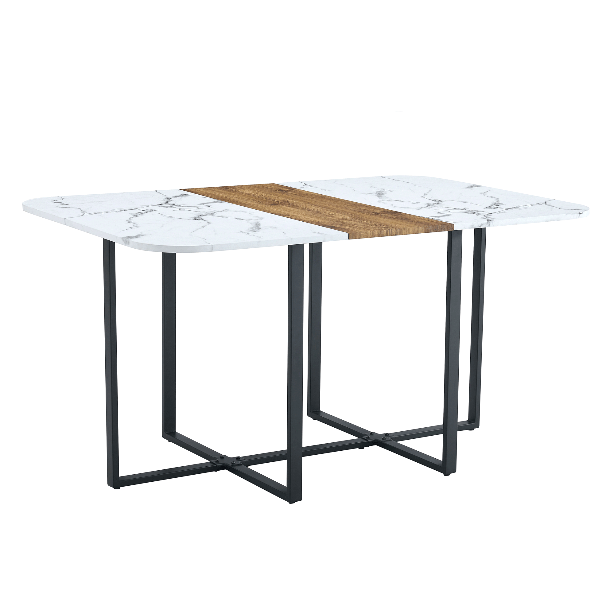 Extendable Dining Table Space-Saving Wood Grain 4-6 Person Black/Metal