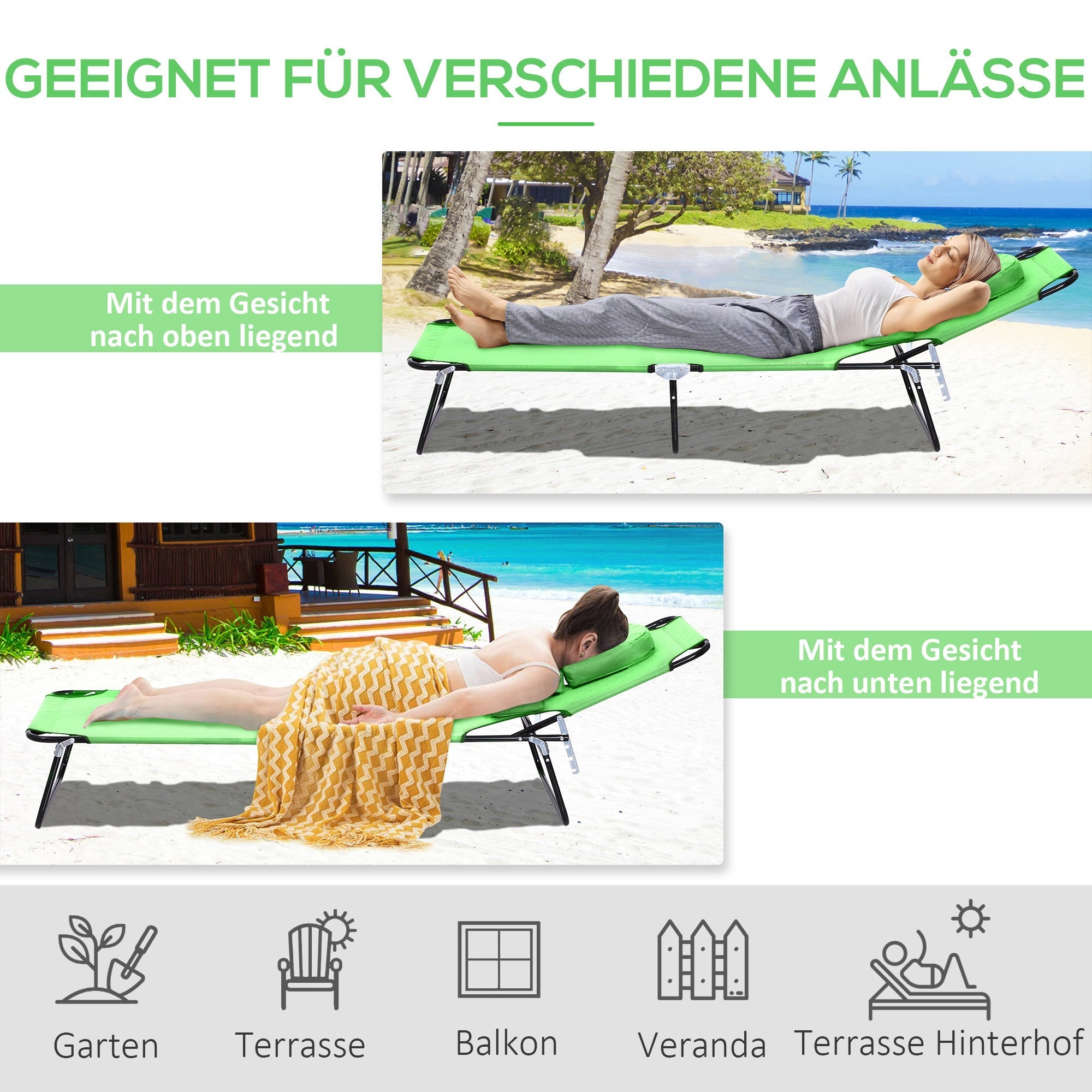 Outsuuny Folding Sun Lounger with Reading Window, Adjustable Backrest, Green