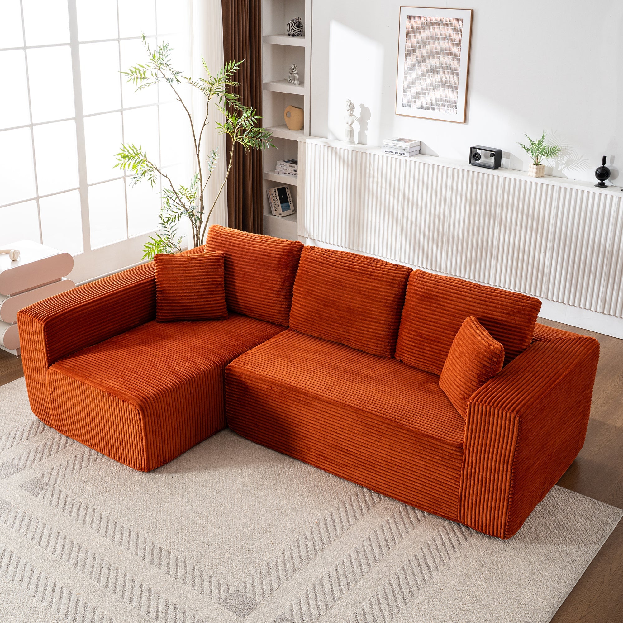 Modern Modular L-Shaped Cloud Sofa with Chaise Lounge and No Assembly, Soft Fabric Material