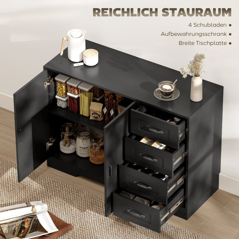 Sideboard Chest Modern Style 4 Drawers 1 Cabinet - Black