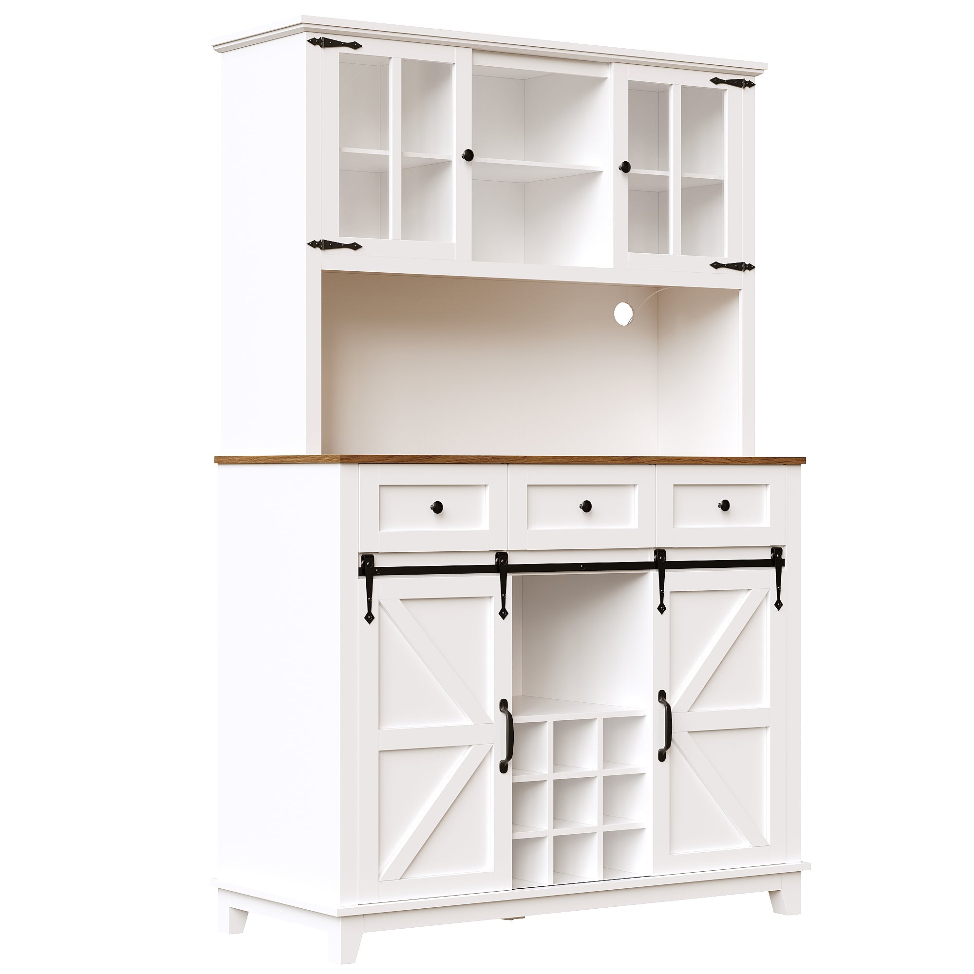 Tall Kitchen Cabinet with LED Lighting and Adjustable Shelves, White