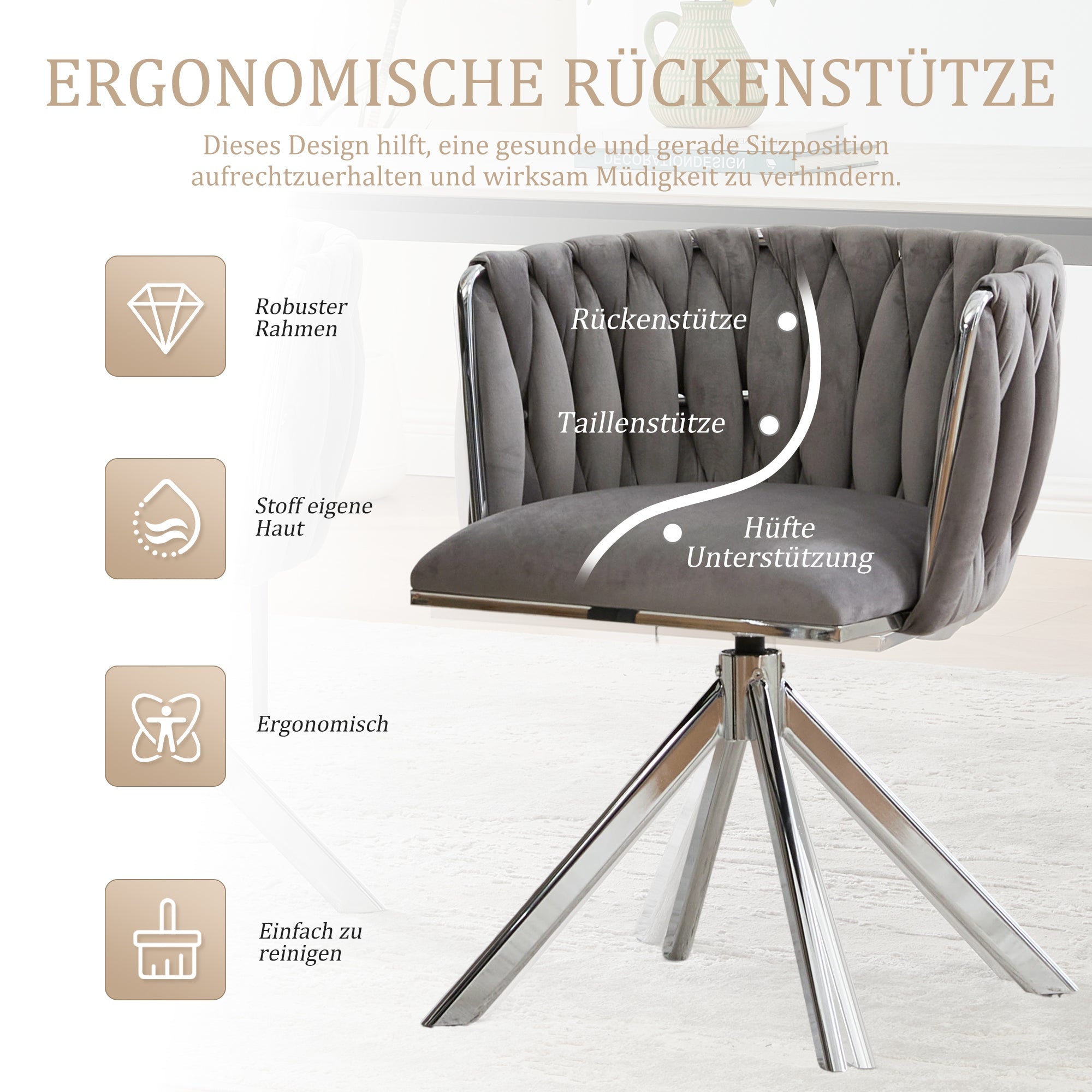 Velour Armchair, 180° Swivel, Ergonomic, Heavy-Duty Metal Frame (Set of 2) - Velour