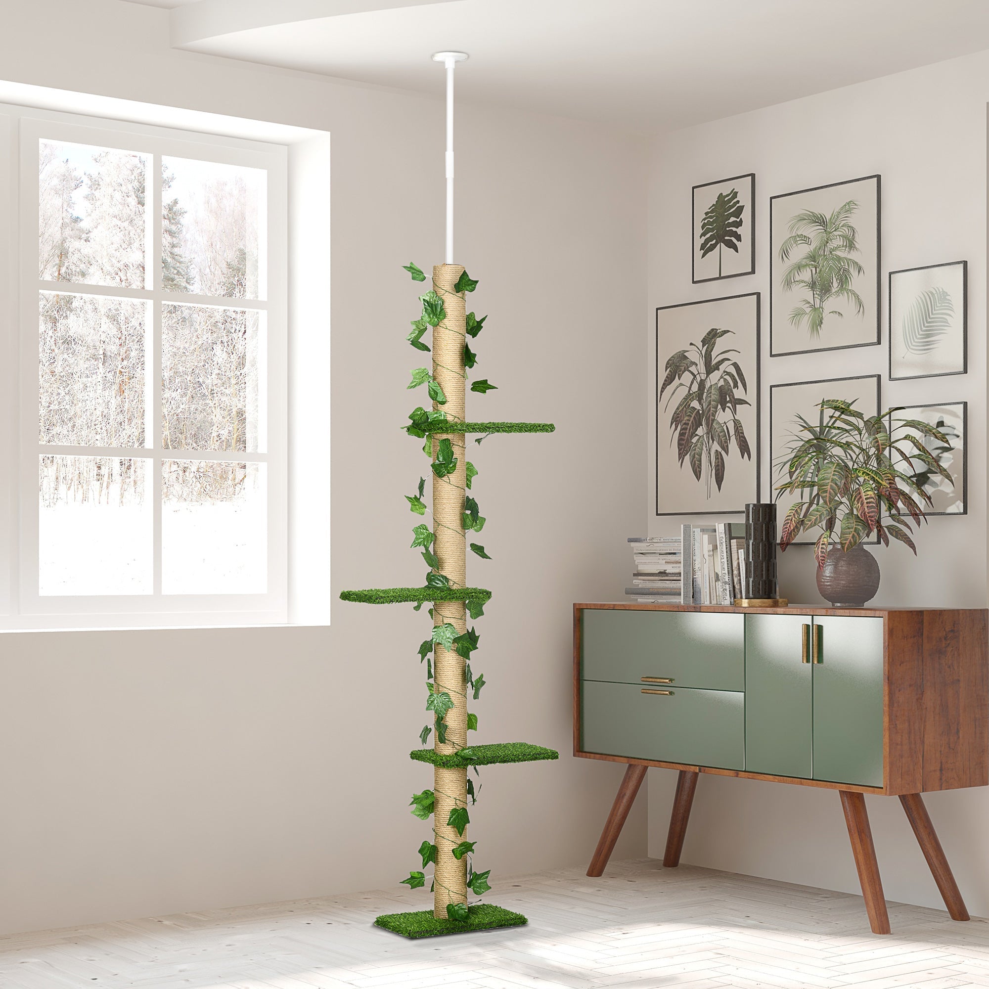 Cat Tree, Height Adjustable Jute, Green and Yellow