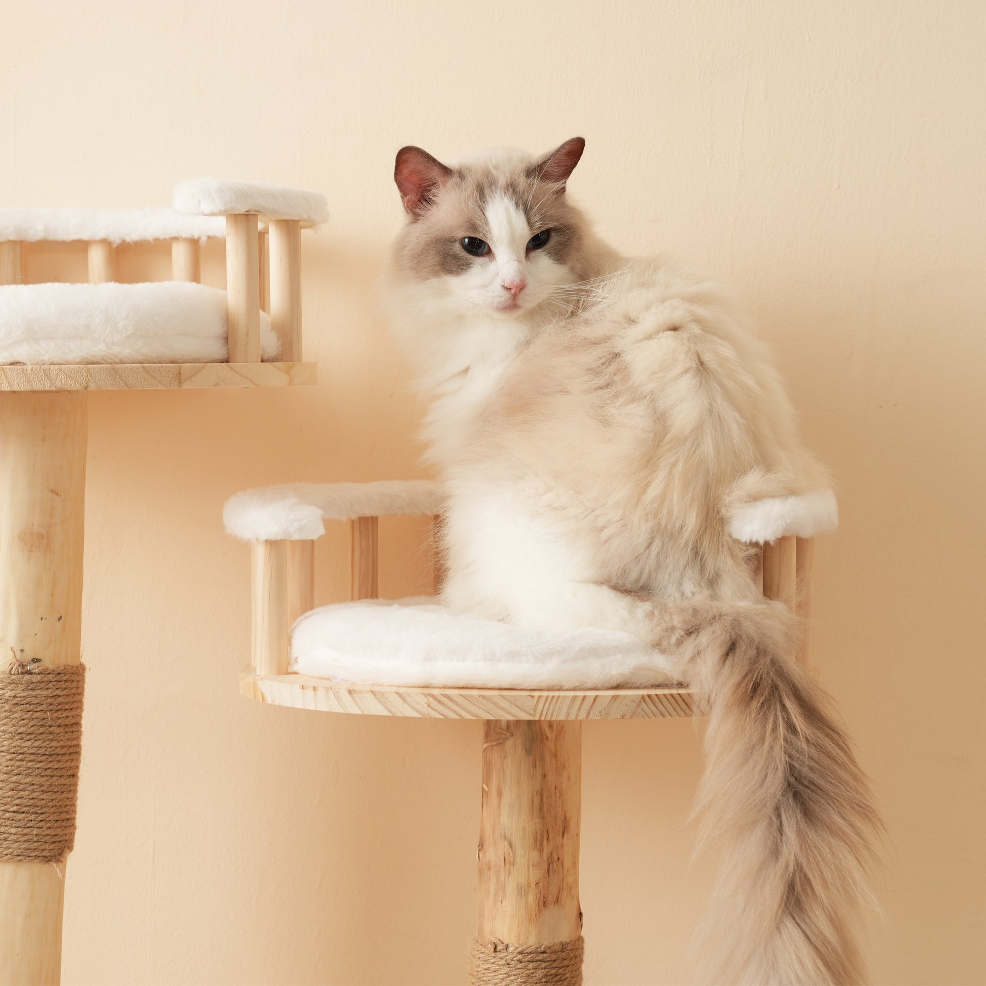 Designer Cat Climbing Frame, 98cm 3-Step Springboard Cloud Imitation, Solid Wood Natural