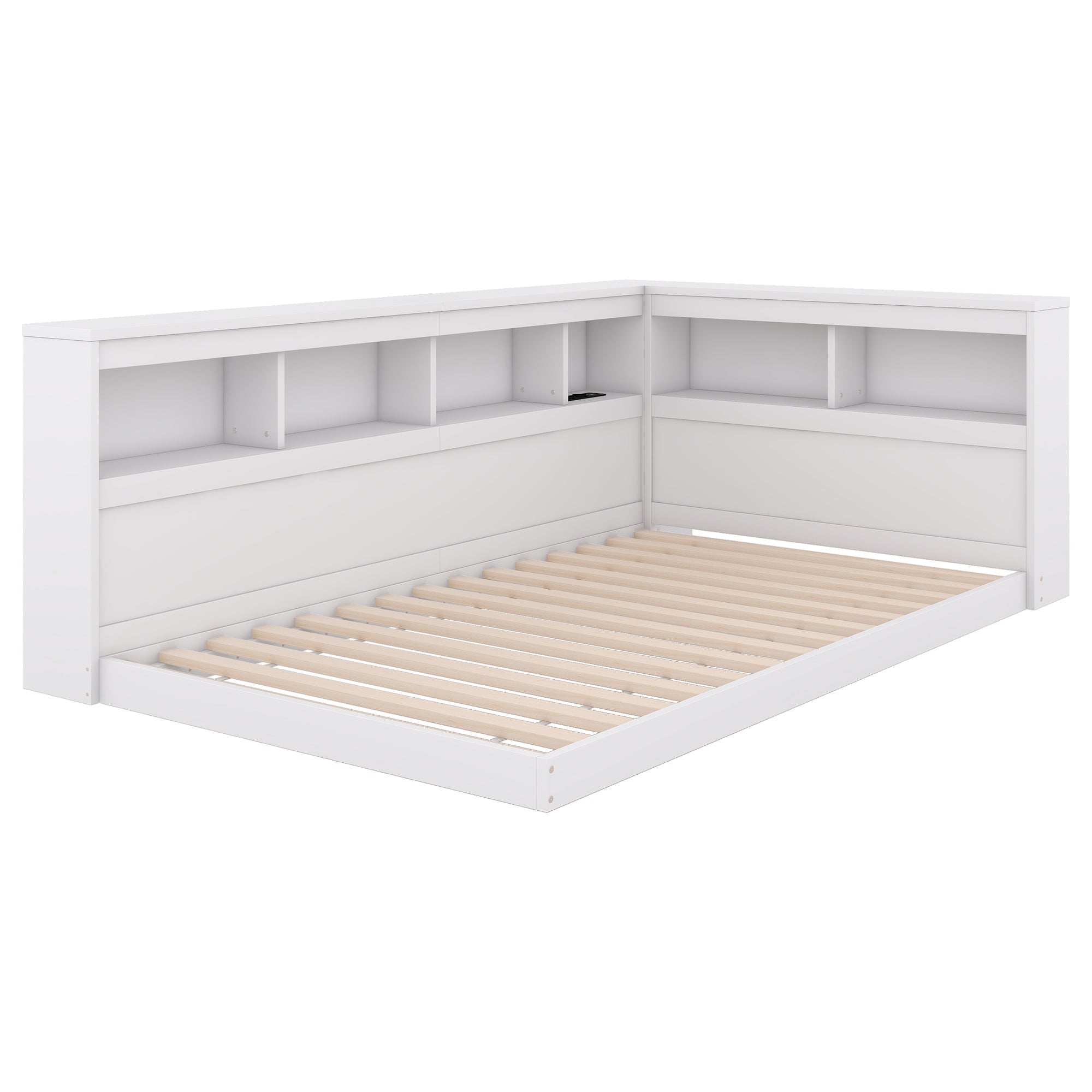 Daybed Sofa Bed 90x200cm with Power Outlet 2 USB Ports Slatted Base White