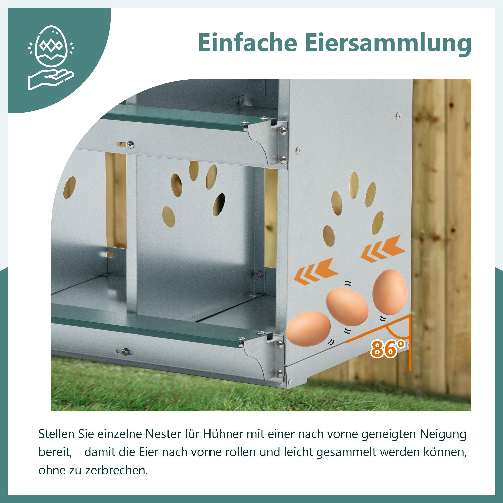 8-Compartment Chicken Nesting Boxes, Wall-Mounted Roll Away Design with Ventilation, Galvanized Steel