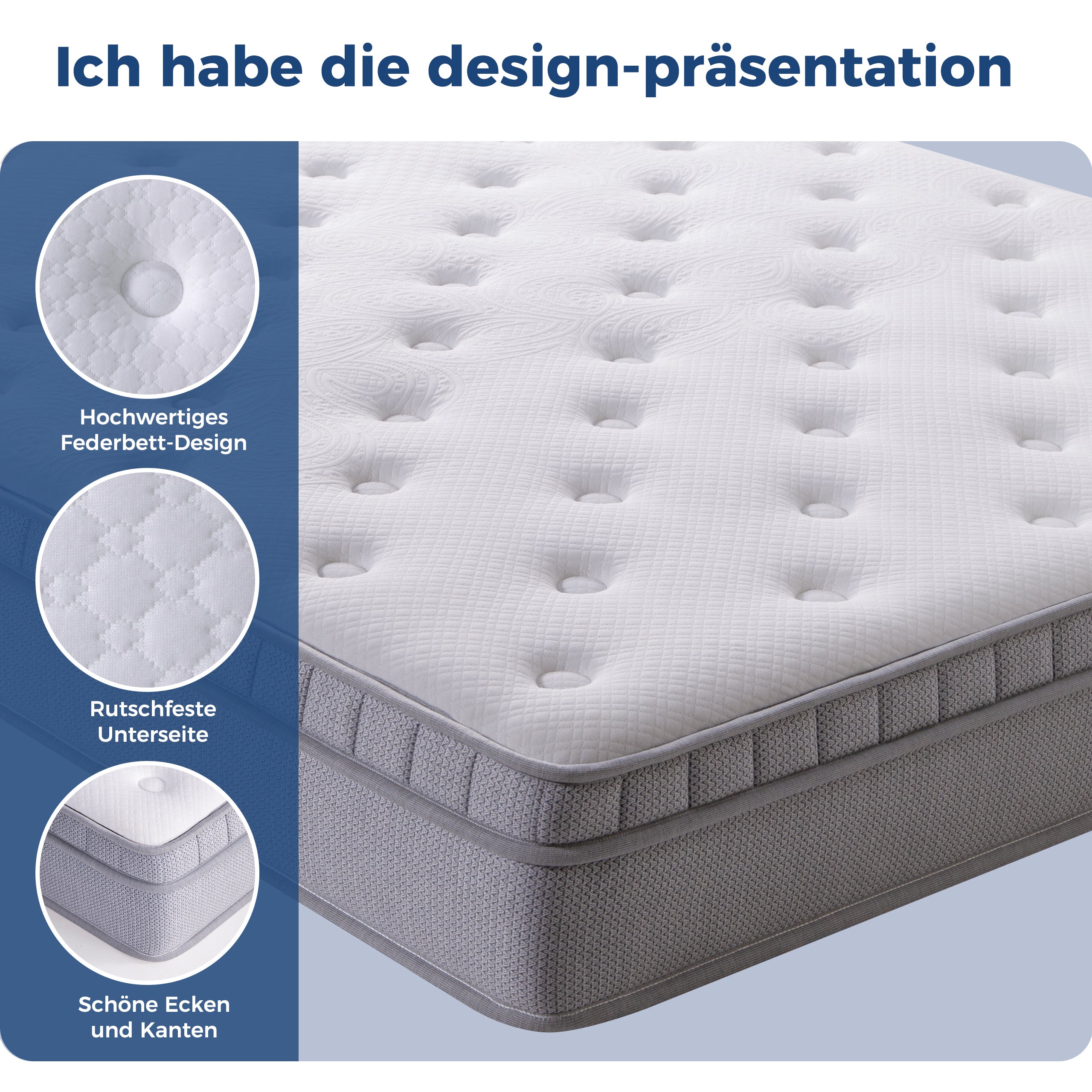 7-Zone Pocket Spring Mattress, 120x200 H3 Ergonomic with Comfort Foam, White