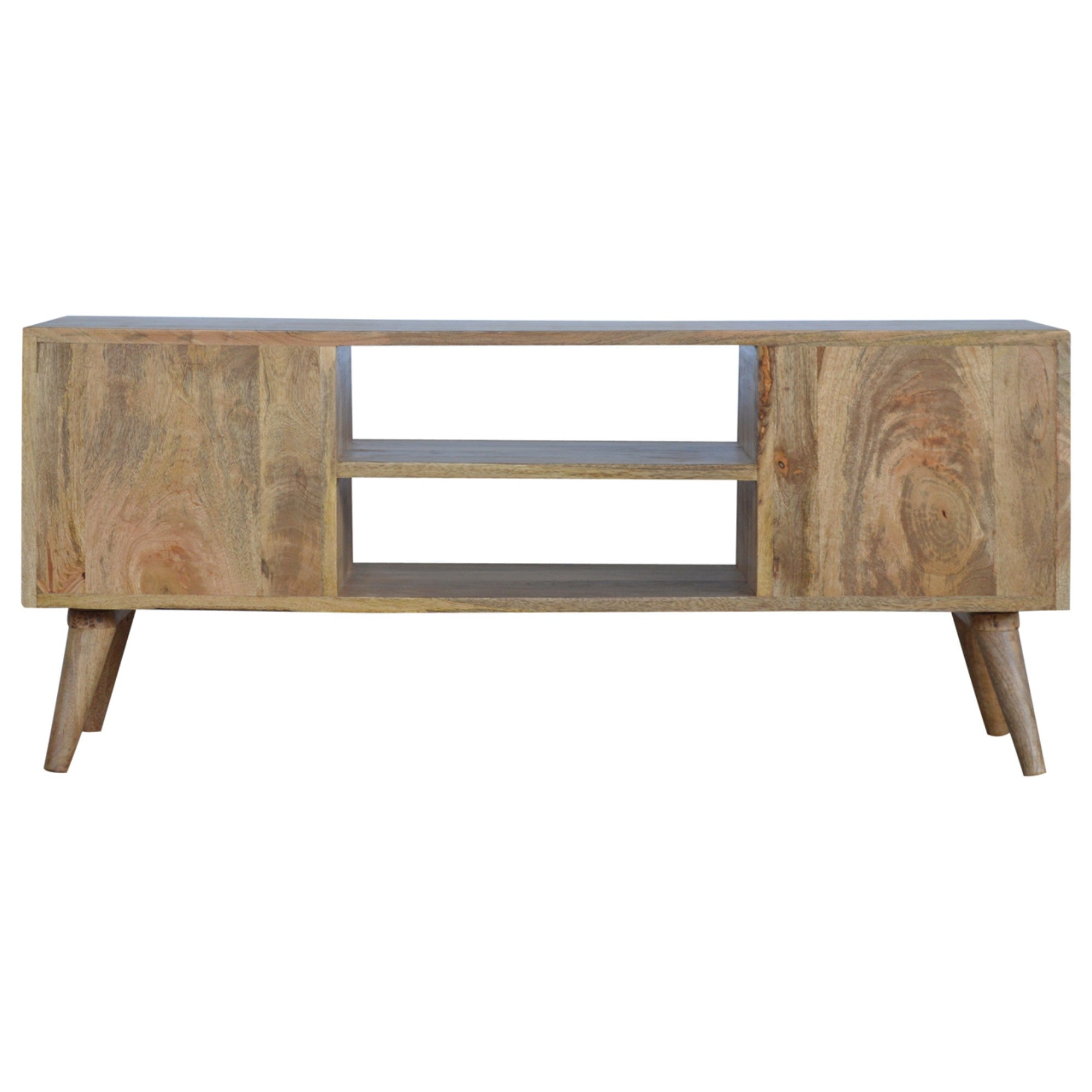 Solid Wood Nordic Entertainment Unit, 4 Drawers 2 Open Slots, Beige