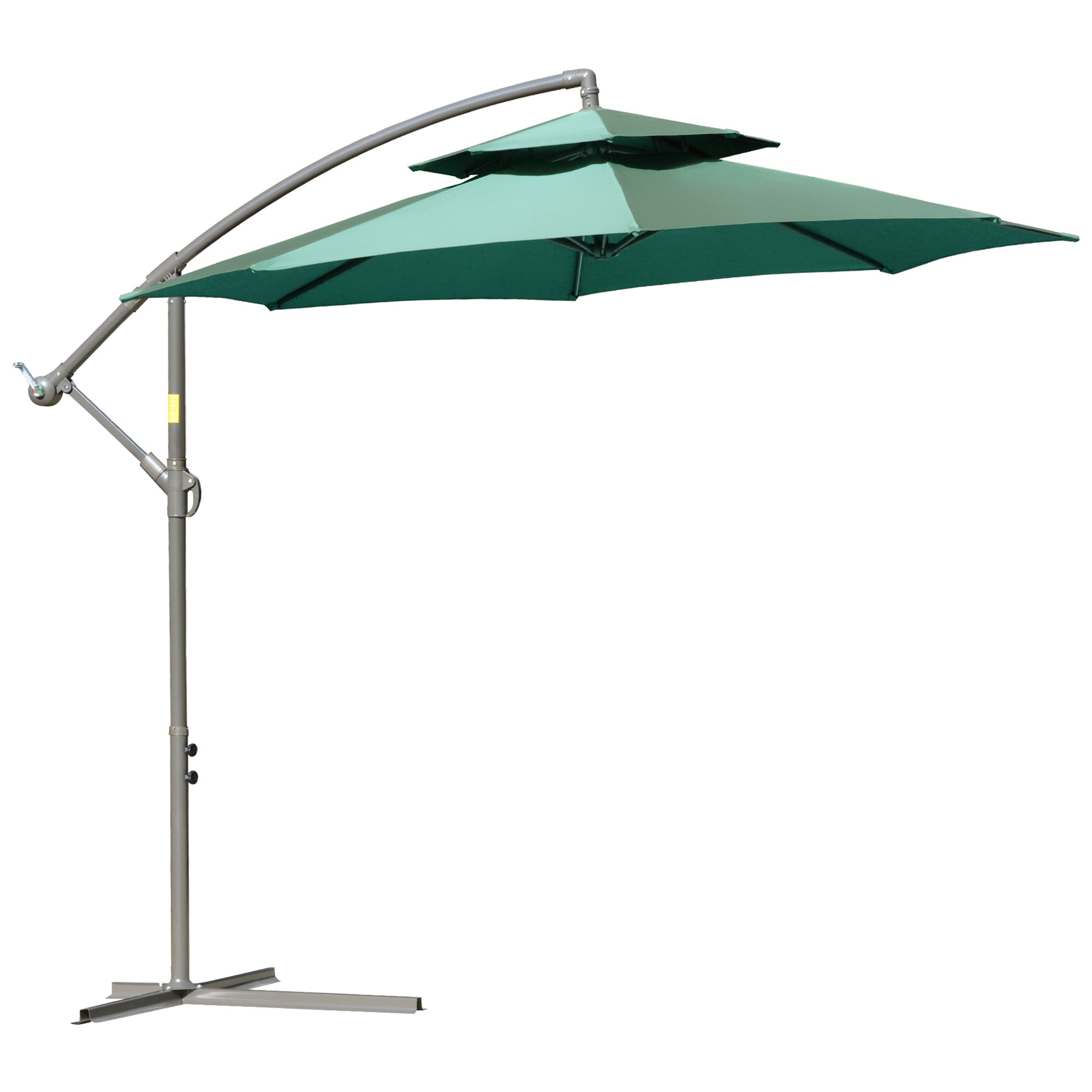 2.7m Banana Parasol Cantilever Umbrella, Crank Handle Double Tier Canopy Cross Base, Green