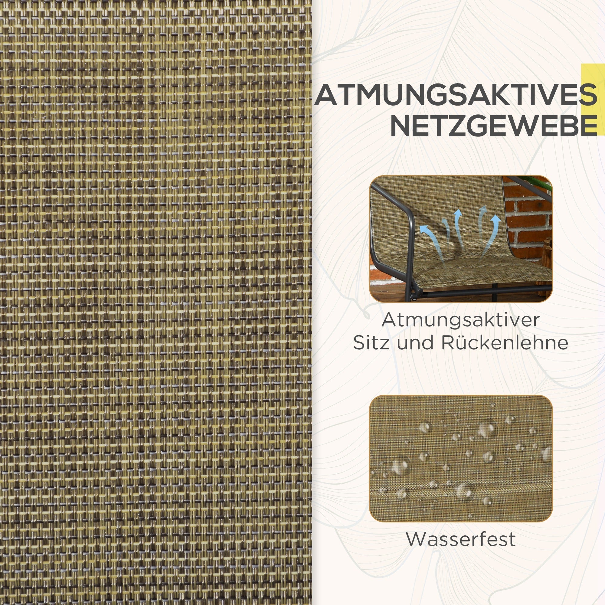 Balcony Chairs, Set of 2, Armrests, Breathable, Metal, Brown