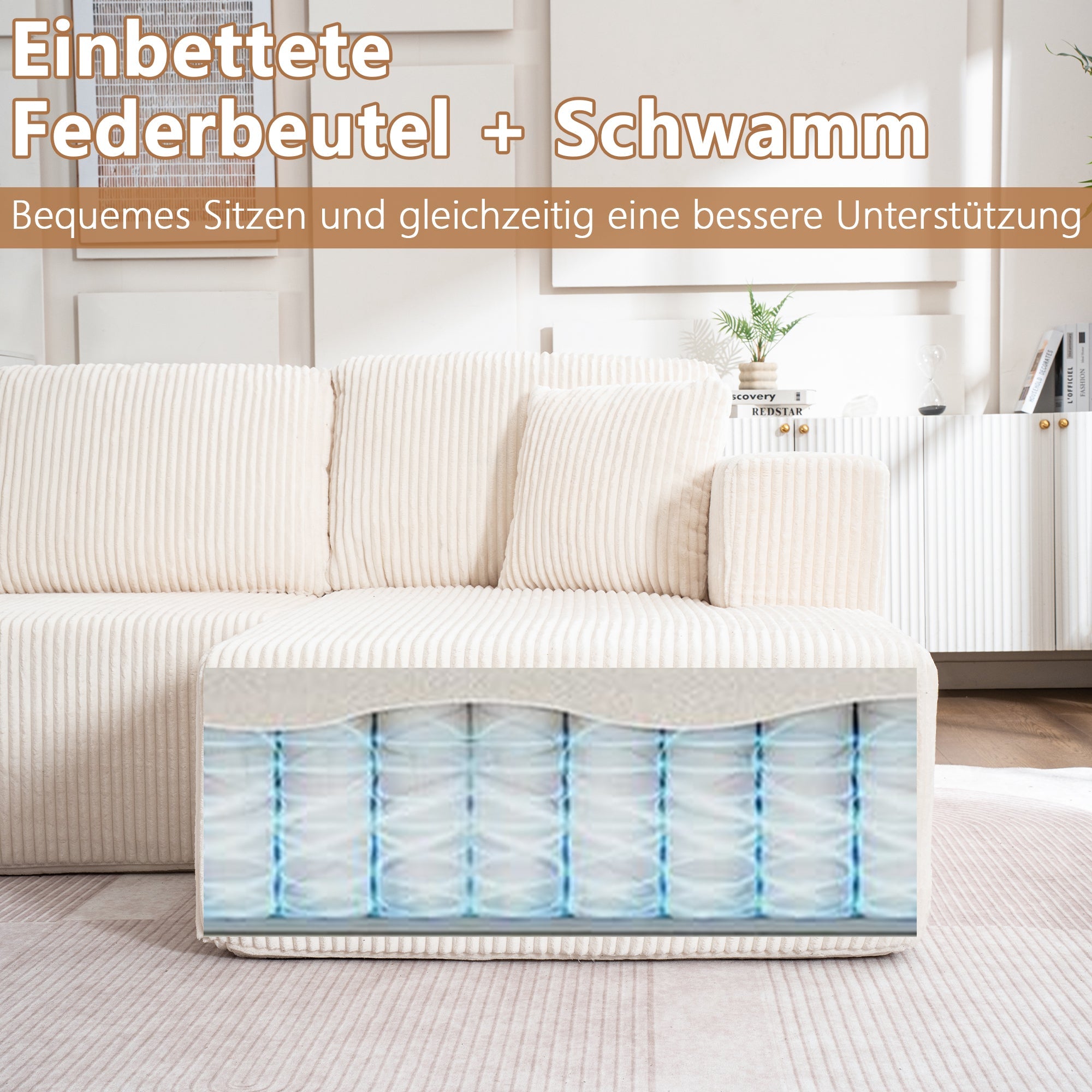 Modern U-Type Leisure Sofa with Modular Non-Assemble Design and Lounge Chairs, Lamp Fabric