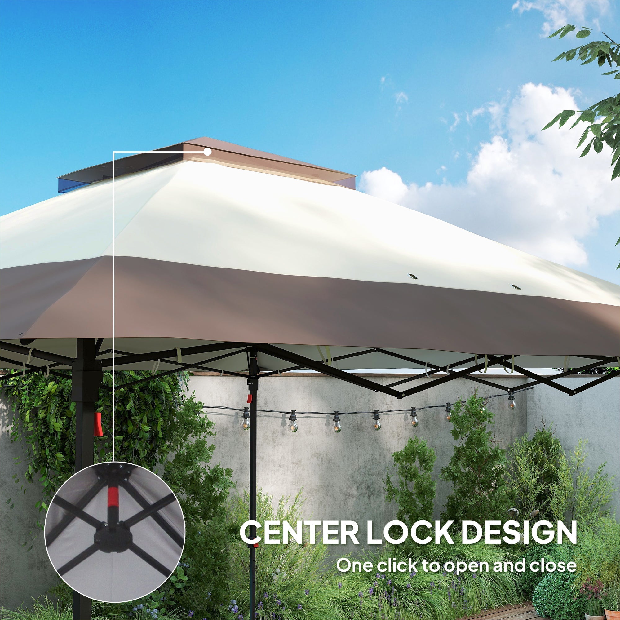 Pop up Gazebo 3.6 x 3.6m Height Adjustable with Netting, Khaki