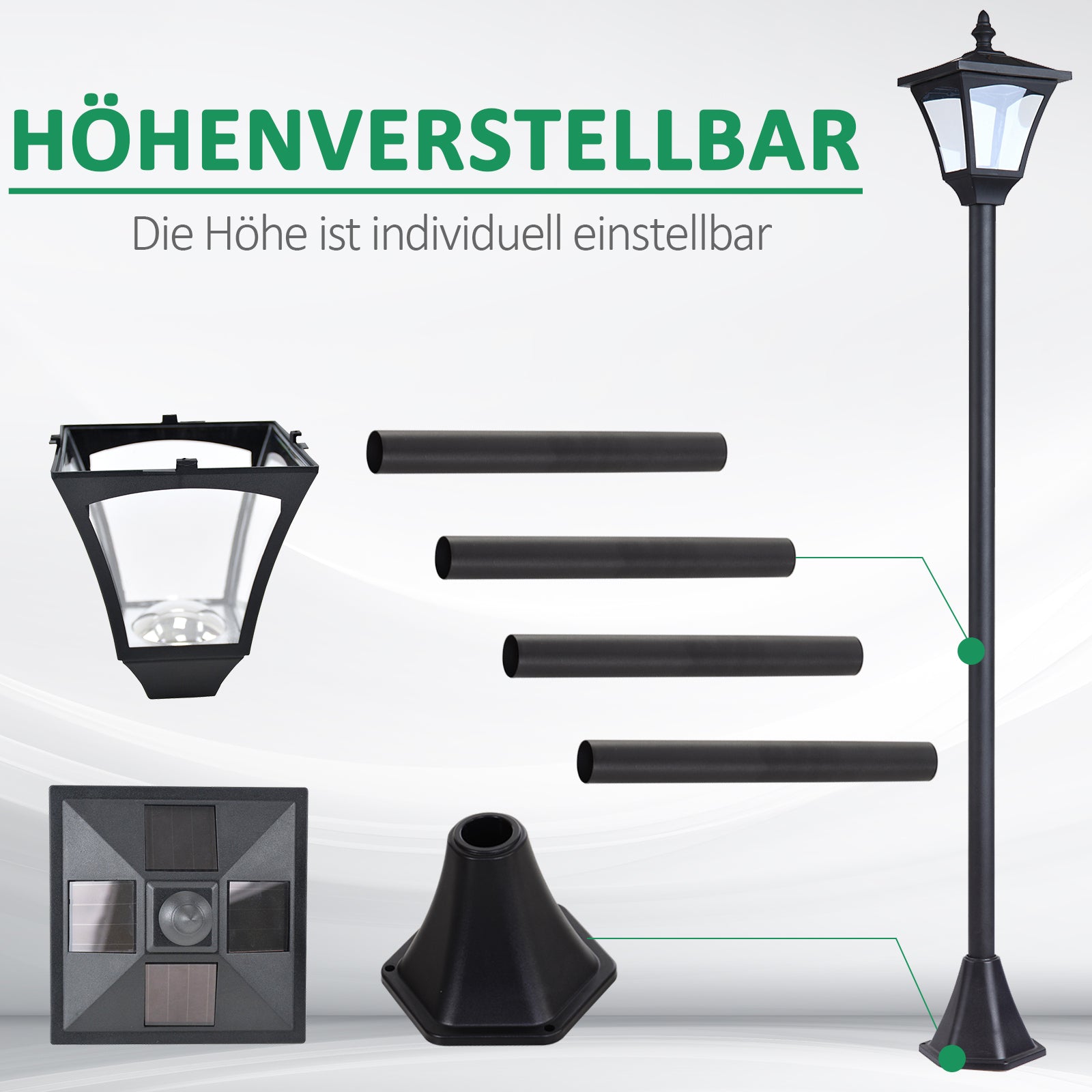 Solar Lantern LED 10 Lumen 15 x 15 x 120cm Black