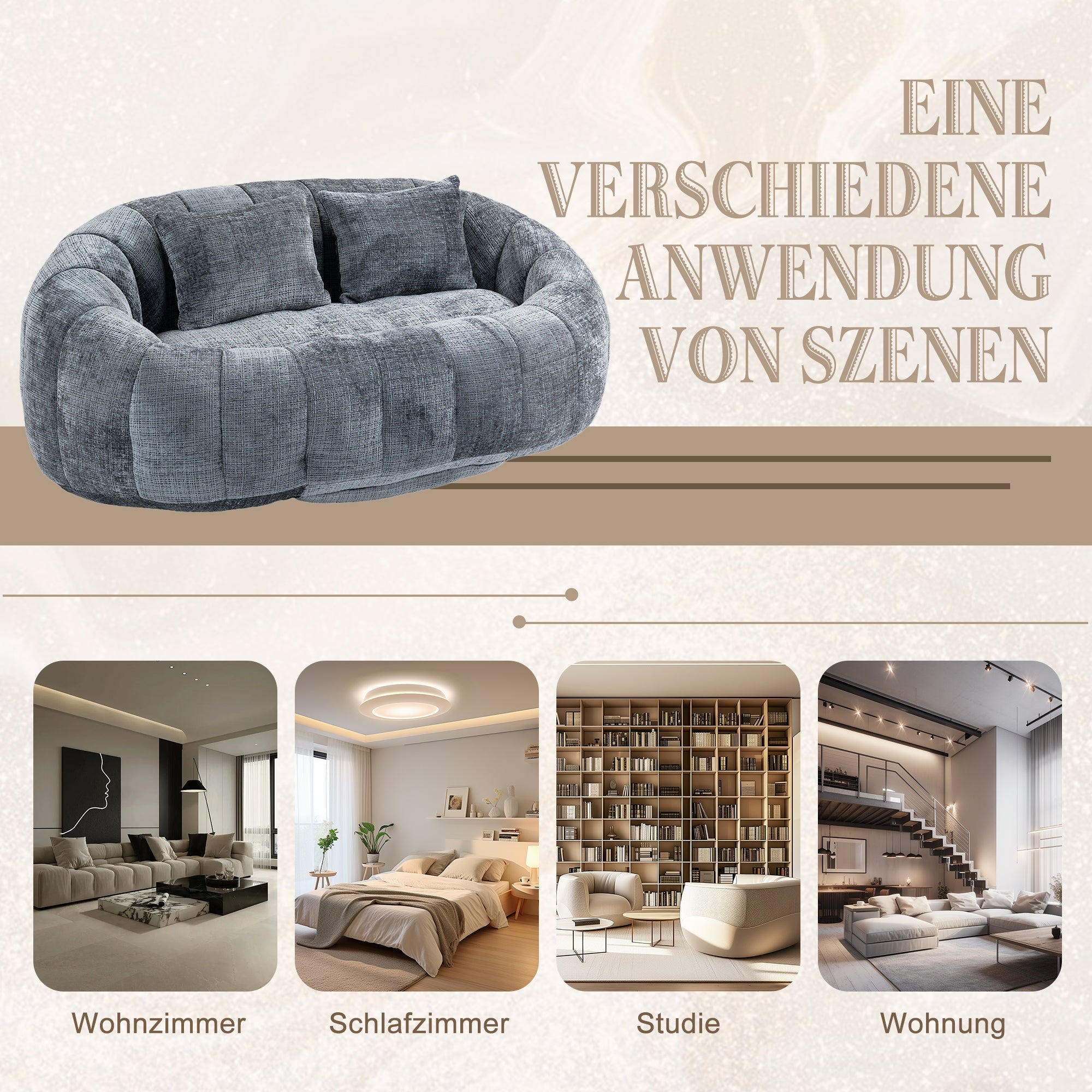 Bean Bag Sofa Chair, High Back Lounger for Adults/Kids, Indoor/Outdoor - Gray Chenille