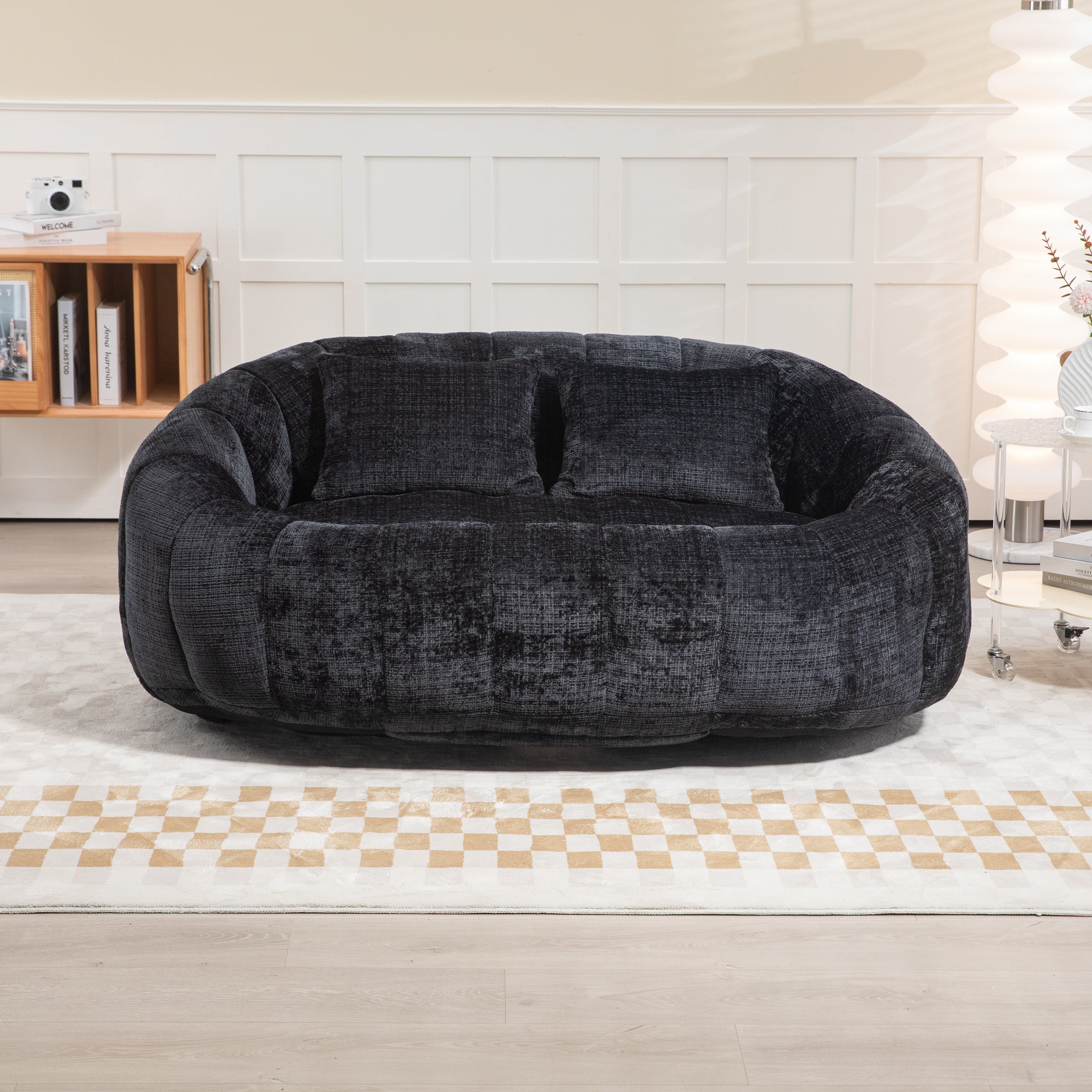 Bean Bag Sofa Lounger High Back Accent Chair Indoor/Outdoor, Black Chenille