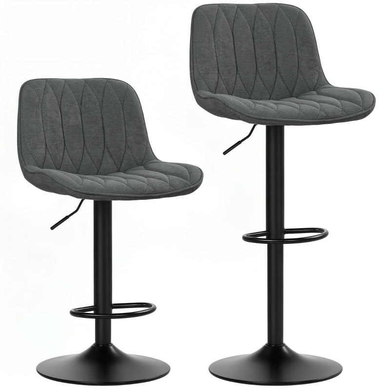Bar Stools Set of Two Linen-Look Charcoal Grey