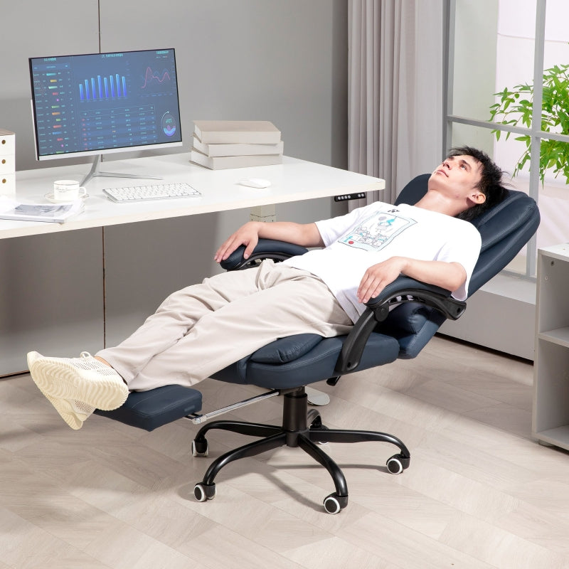 Vinsetto Massage Office Chair, 7 Vibration Points, Adjustable Footrest & Backrest, Leather Look, Blue