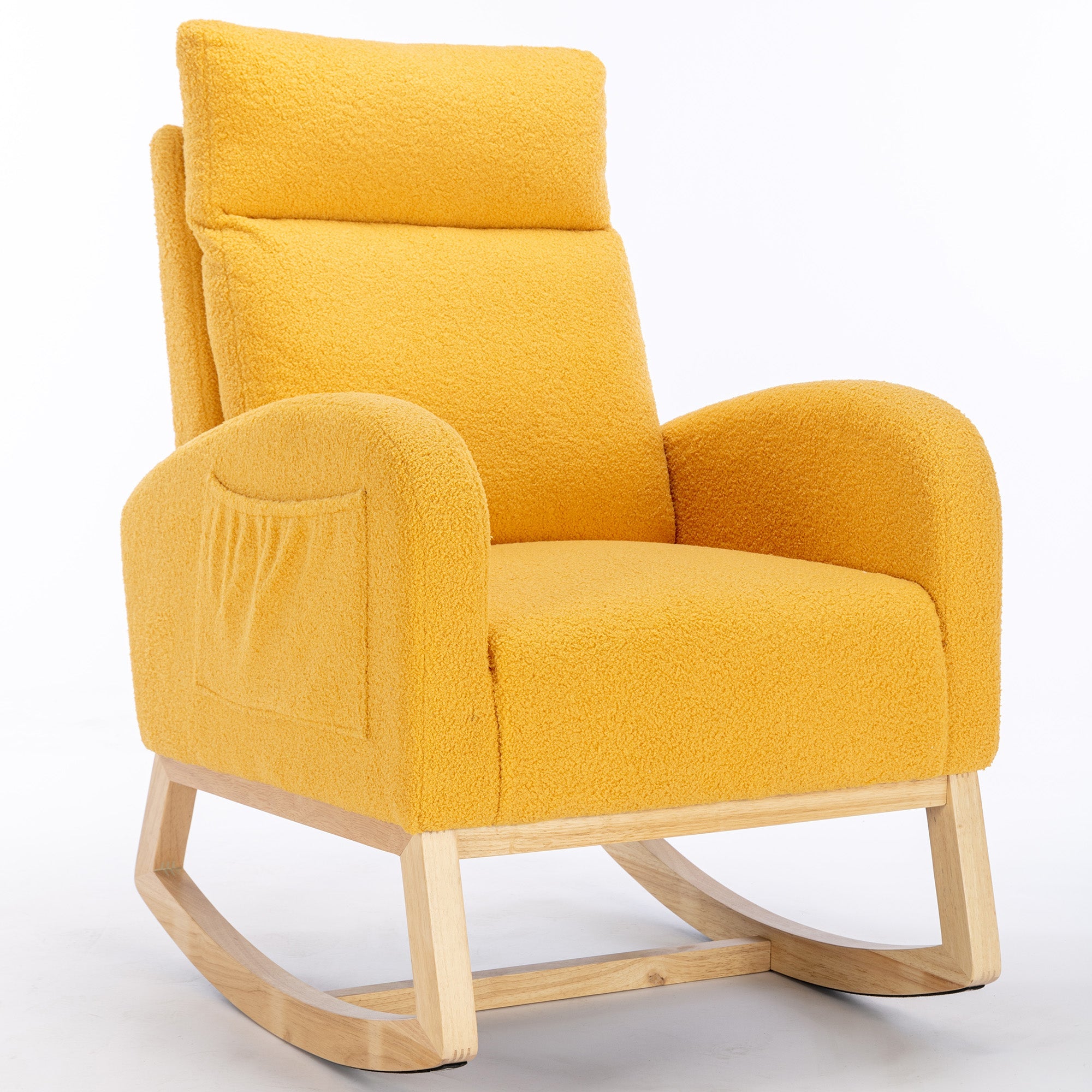 Rocking Chair, Mid-century Modern Upholstered with Padded Seat, Yellow