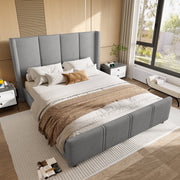Upholstered Bed Frame, 140x200cm Modern with USB Port, Grey