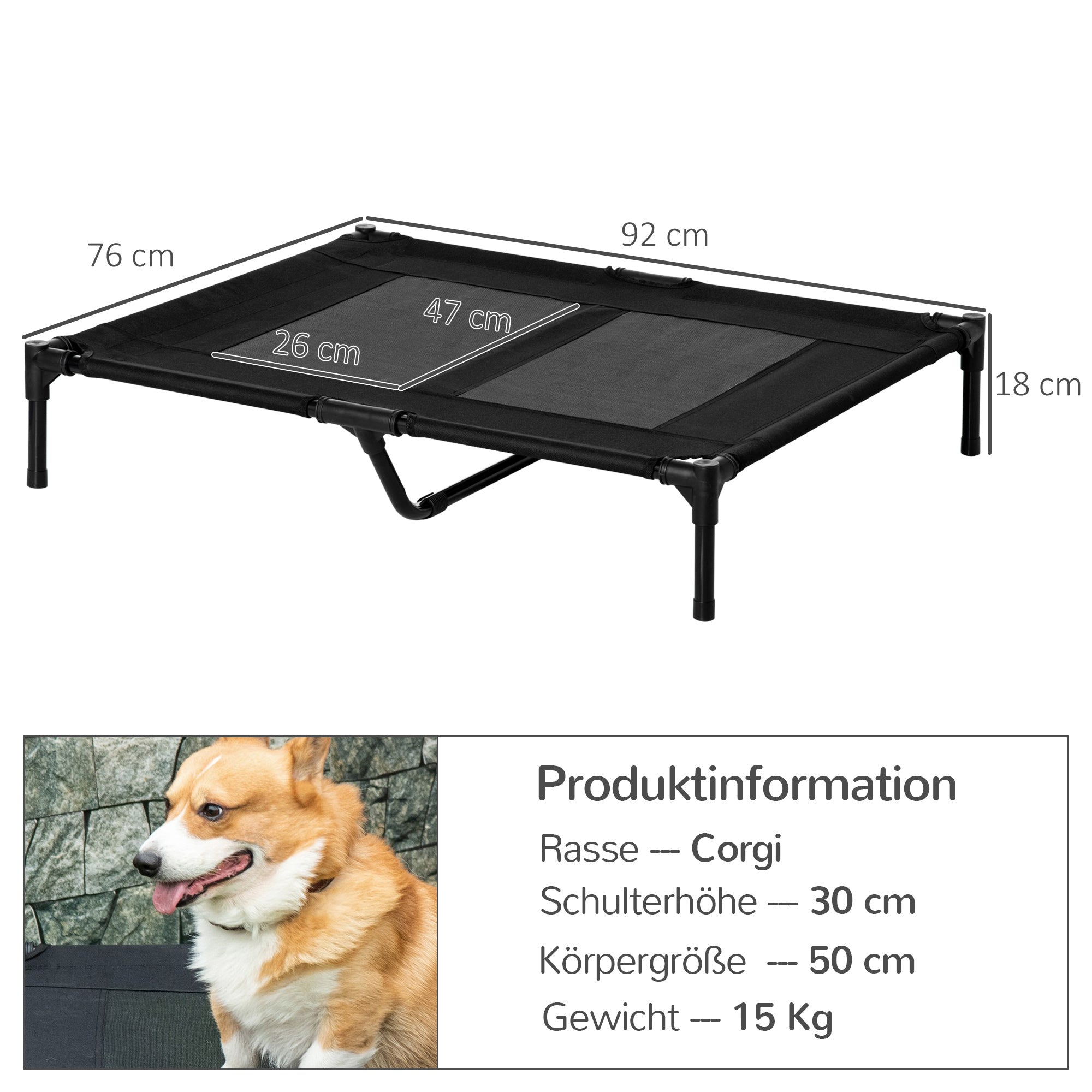 Hundeliege, erhöhtes Outdoor-Bett & Sofa, Oxford Schwarz
