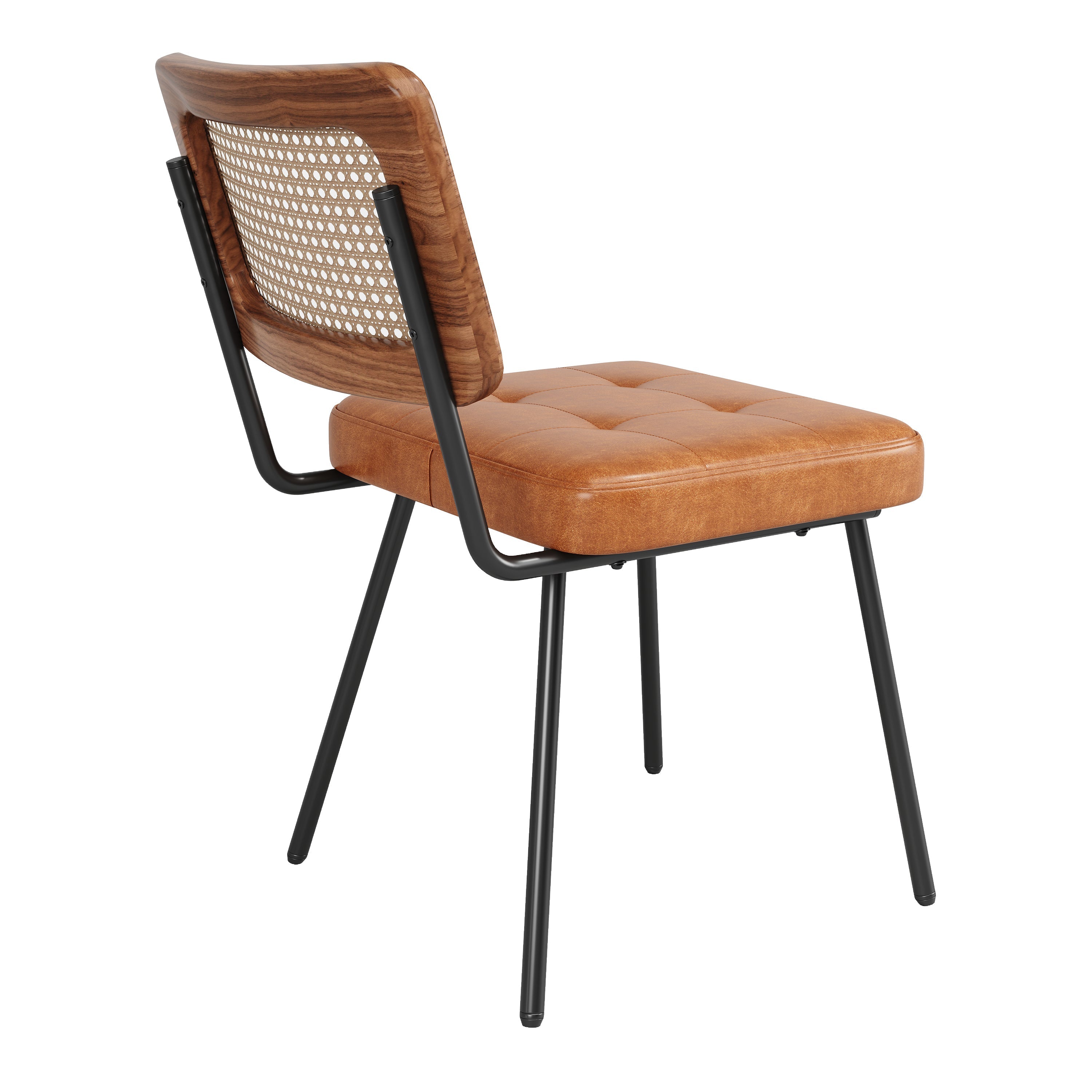 Ergonomic Rattan Dining Chairs with Vanity and Lounge Function, Set of 6, Faux Leather