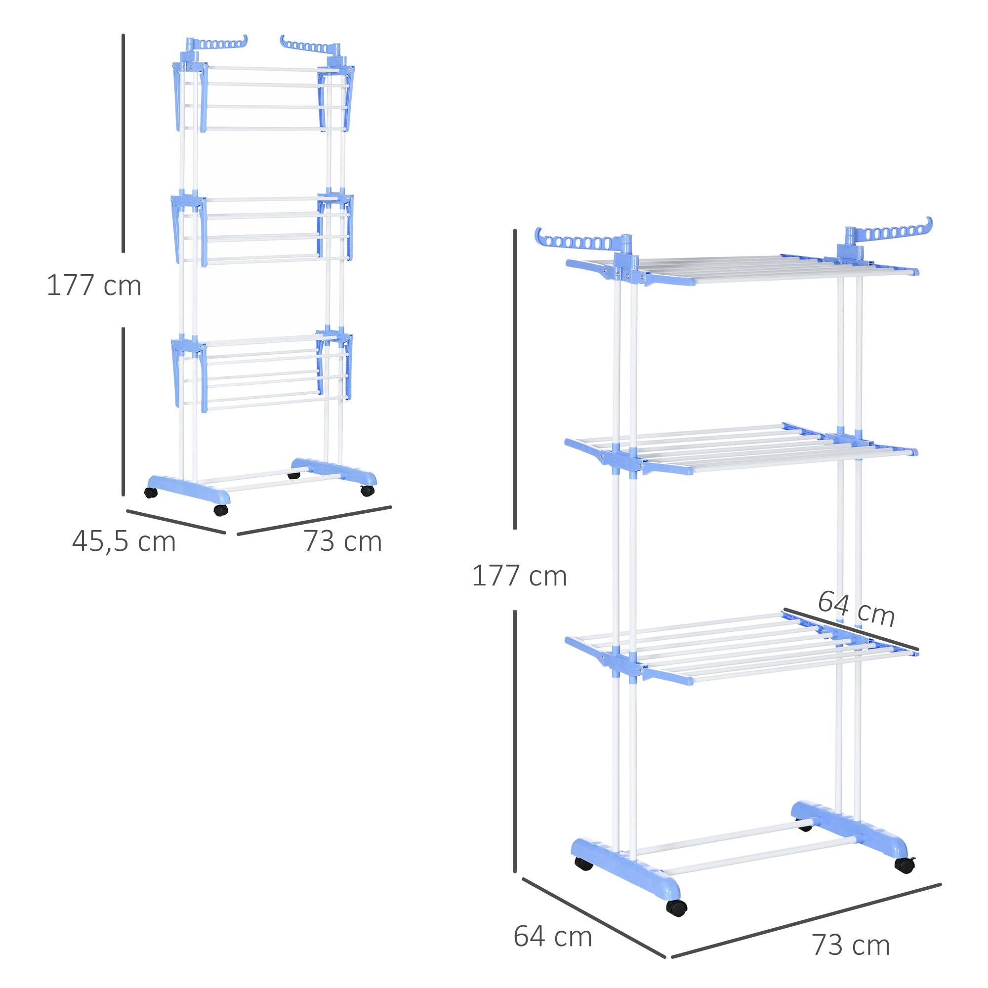 Clothes Dryer Tower, Extendable 4 Levels with Wheels, Steel Blue