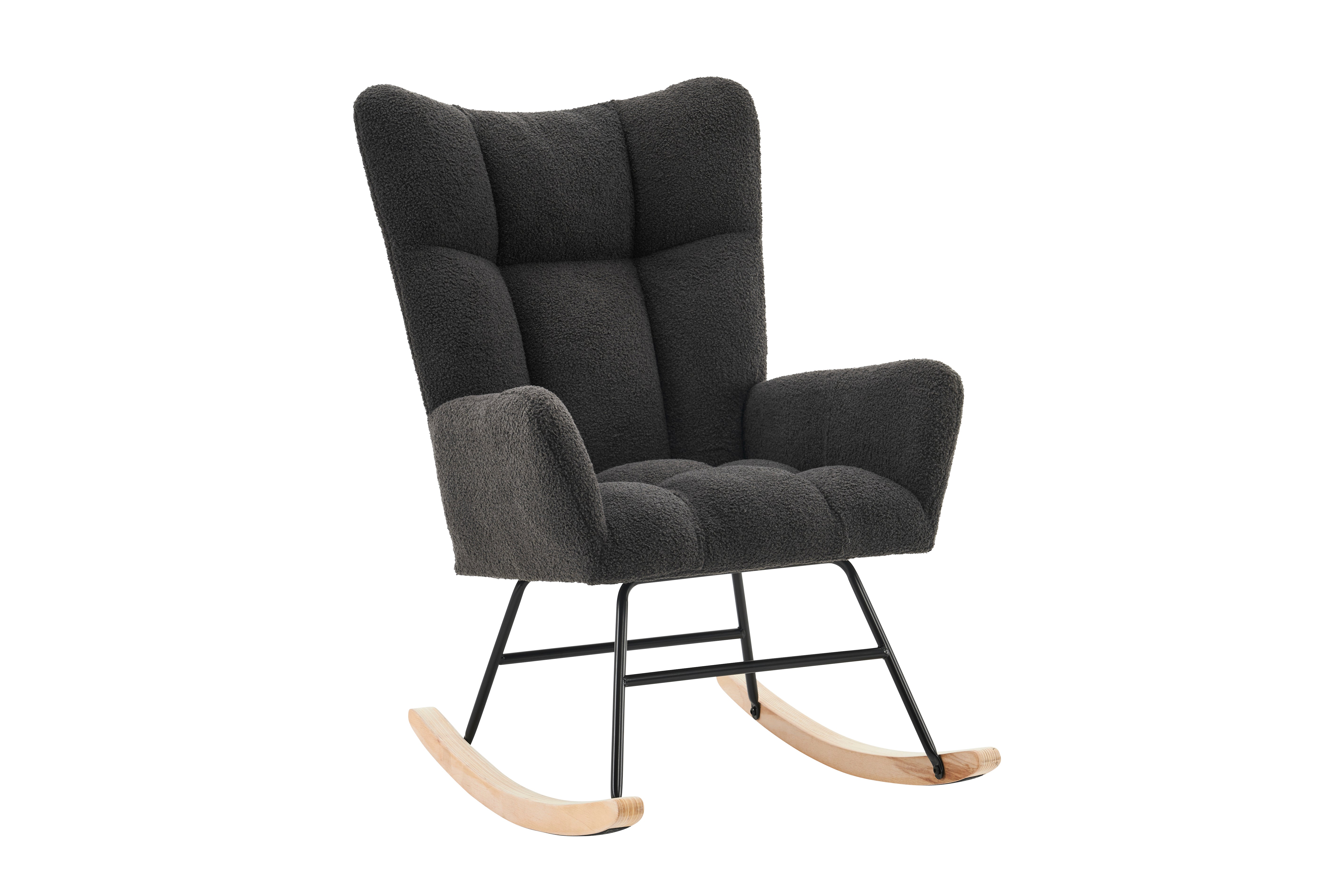 Modern Rocking Chair High Back Armrests - Grey