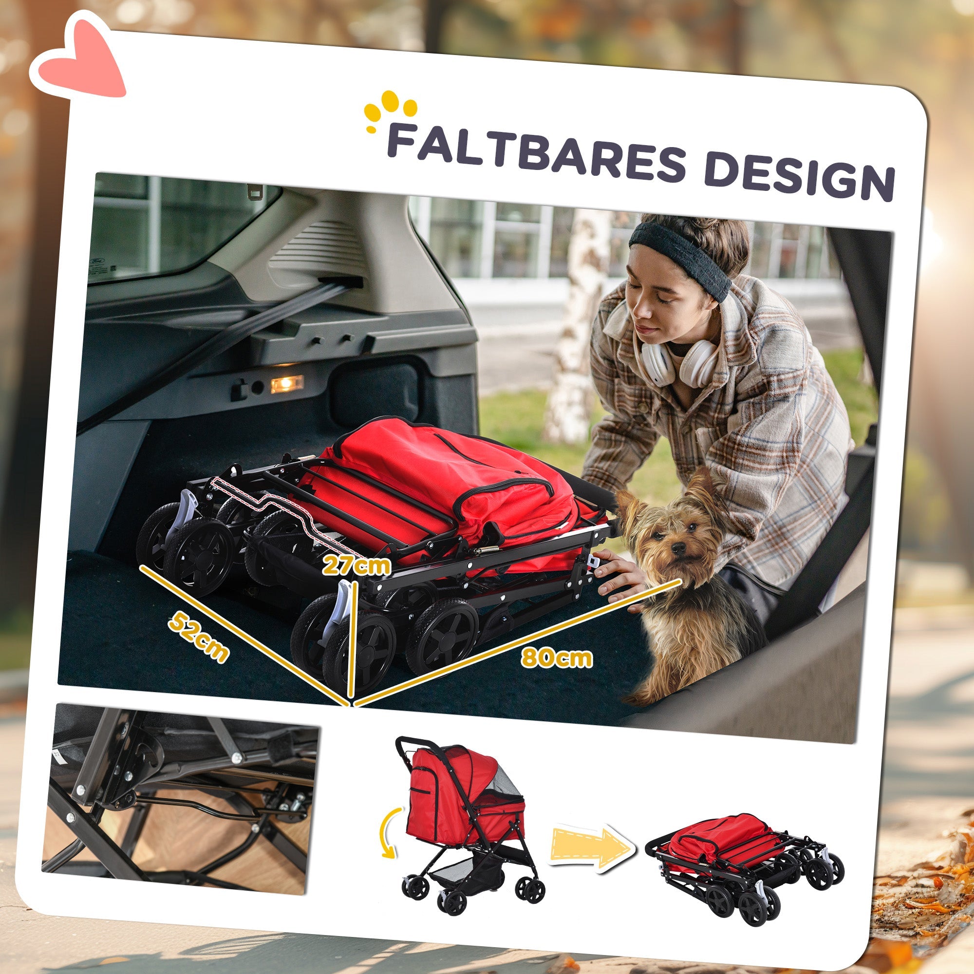 Dog Stroller, Small Dogs & Cats, Oxford Red