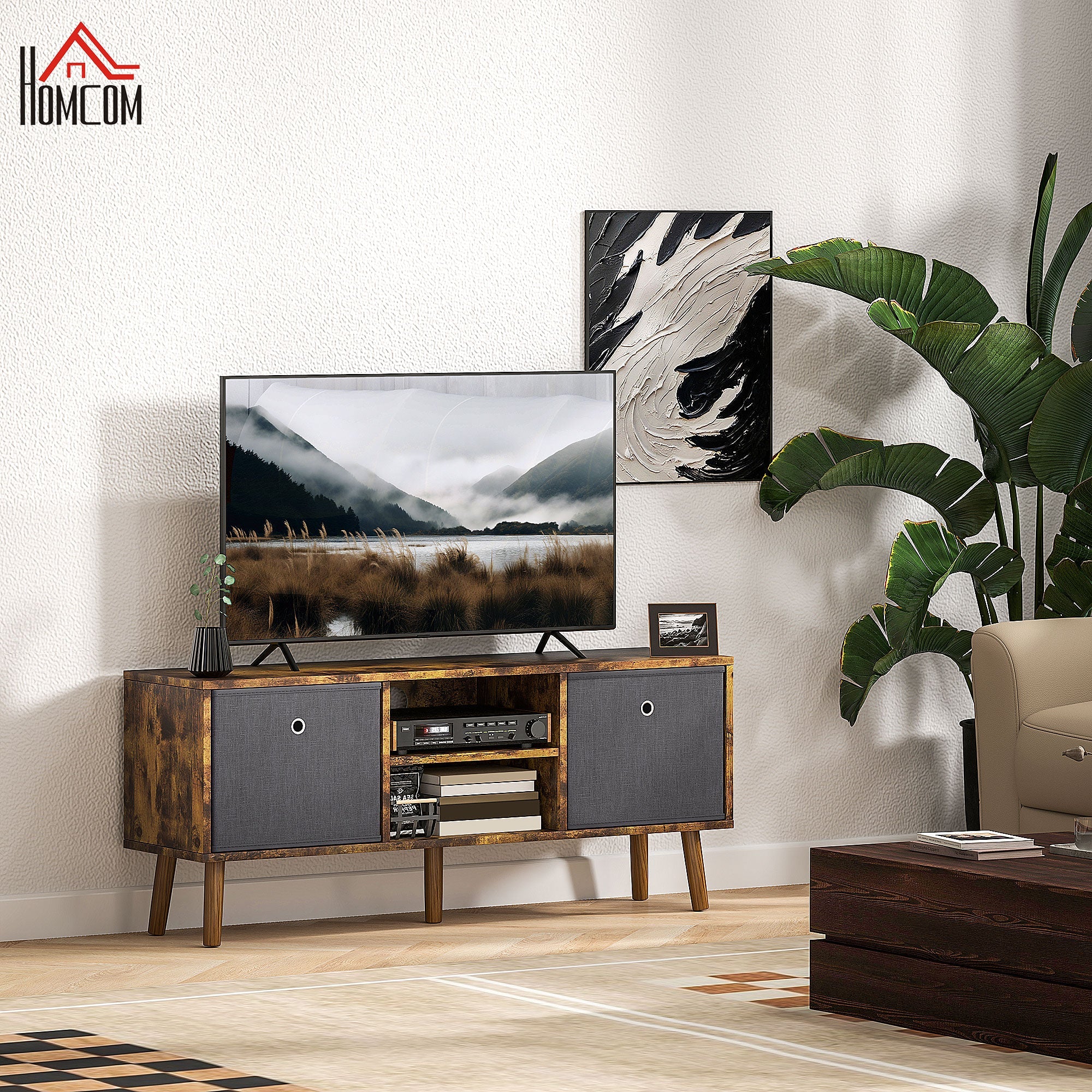 TV Cabinet Stand Unit for TVs up to 50'' with Foldable Drawers, Rustic Brown