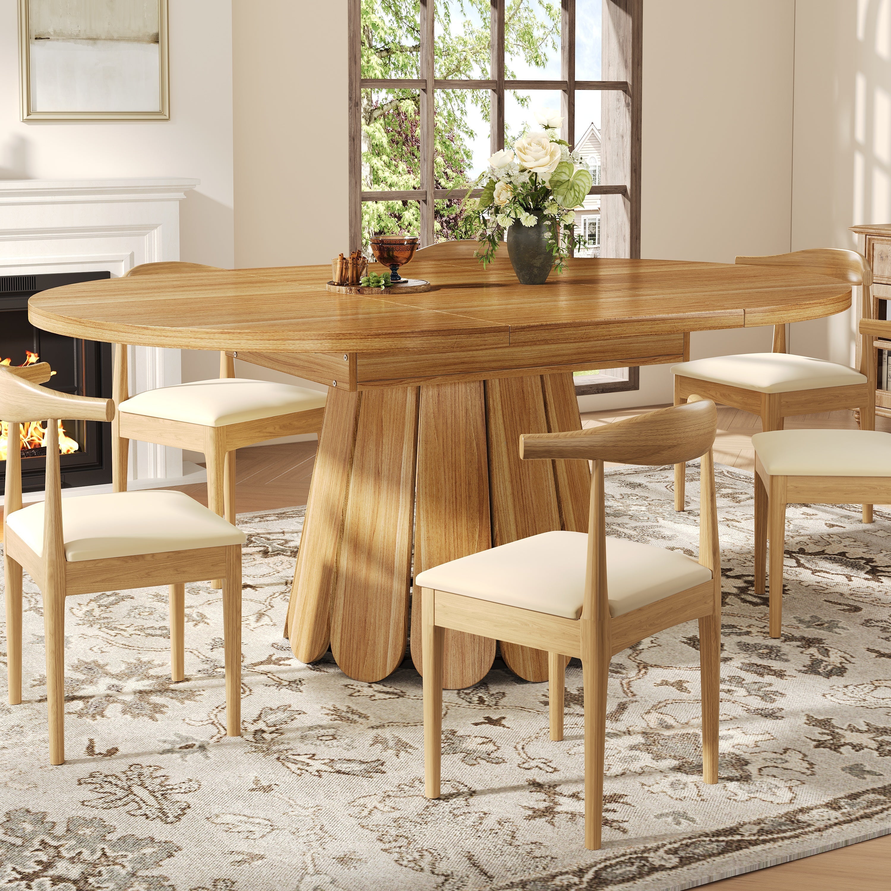 Extendable Round Dining Table, 118–158 cm, Seats 6, Wooden
