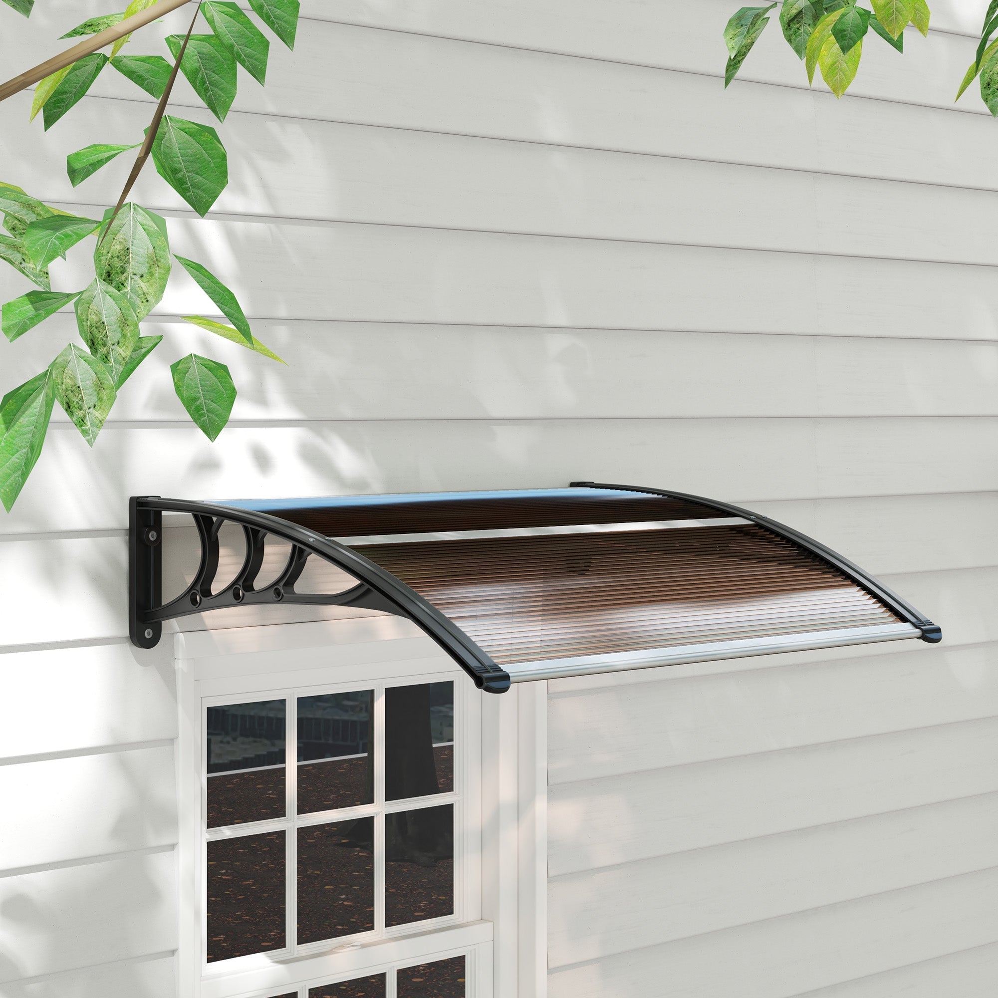 Front Door Canopy Outdoor Awning Polycarbonate Rain Shelter Brown