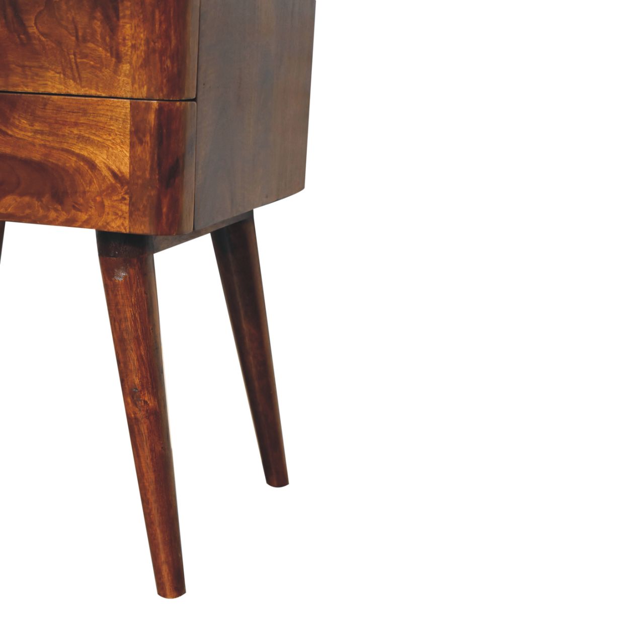 Solid Wood Bedside, T-Bar Nordic 2 Drawers, Dark Brown Chestnut