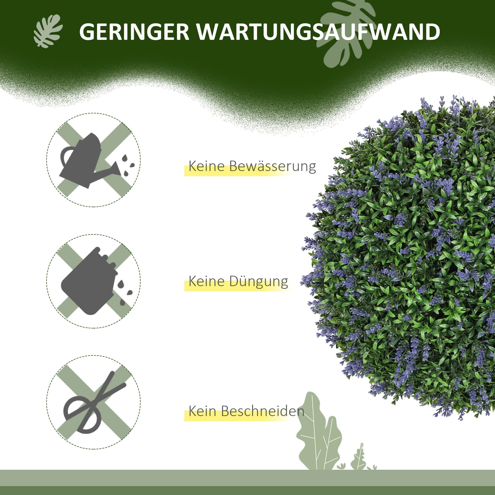 Artificial Lavender, 42 cm Ball Shape, Set of 2, Purple + Green
