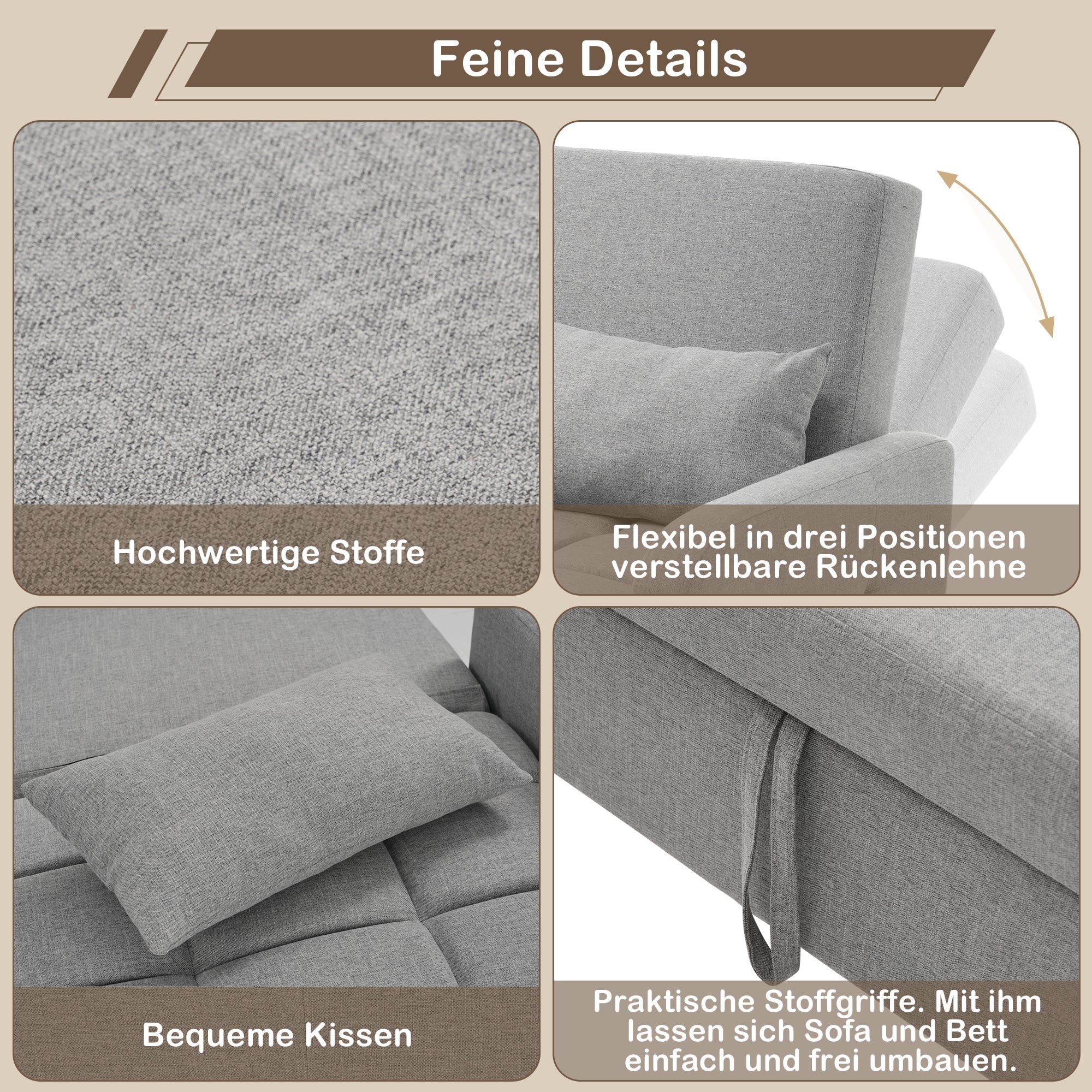 Sofa Bed, Multifunctional Folding Adjustable Backrest 180x127cm