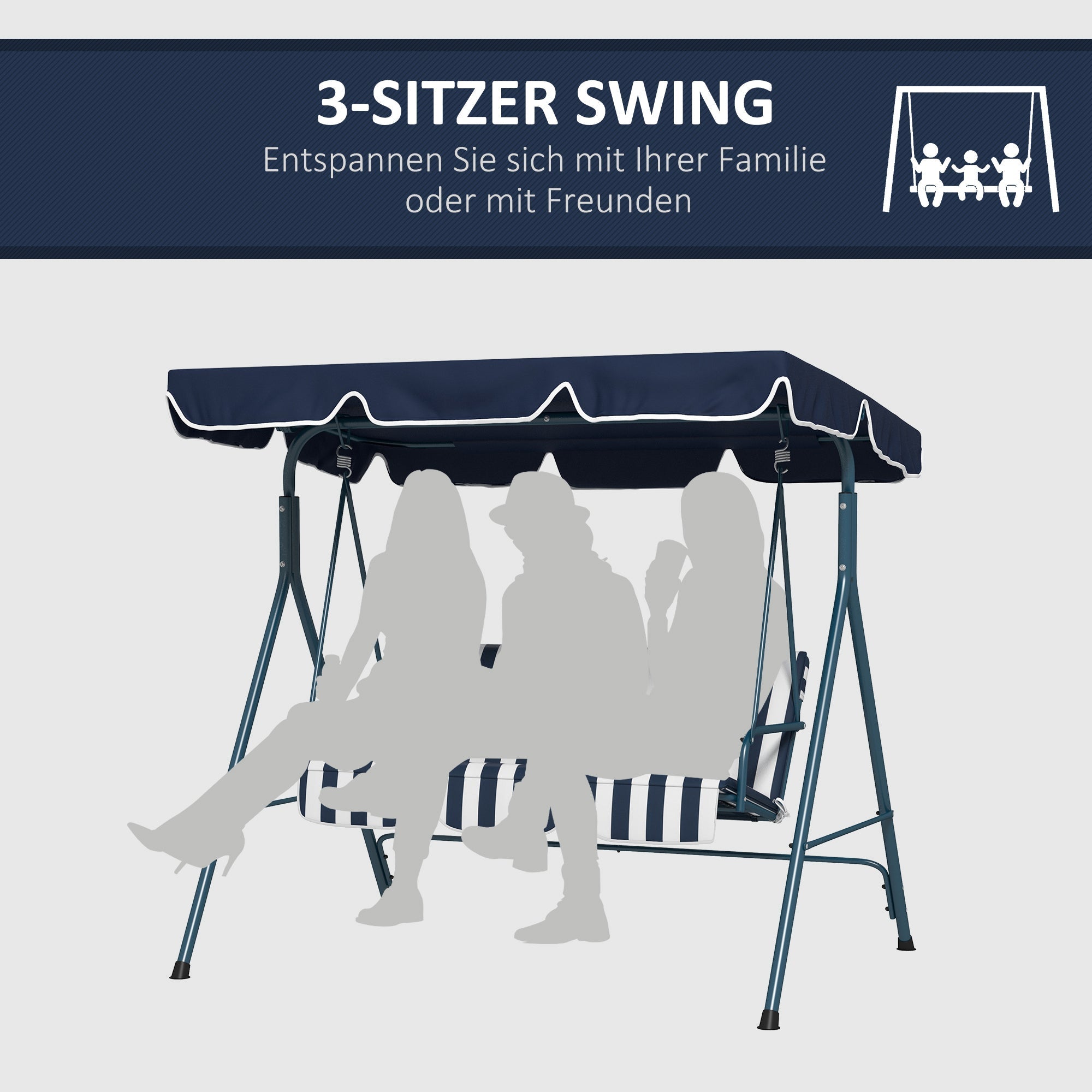 Hollywood Swing 3-Seater Adjustable Canopy Weatherproof - Blue