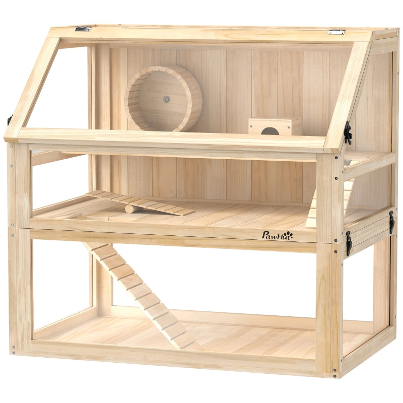 Hamster Cage, 3-Level Nagarium with Running Wheel, Wood