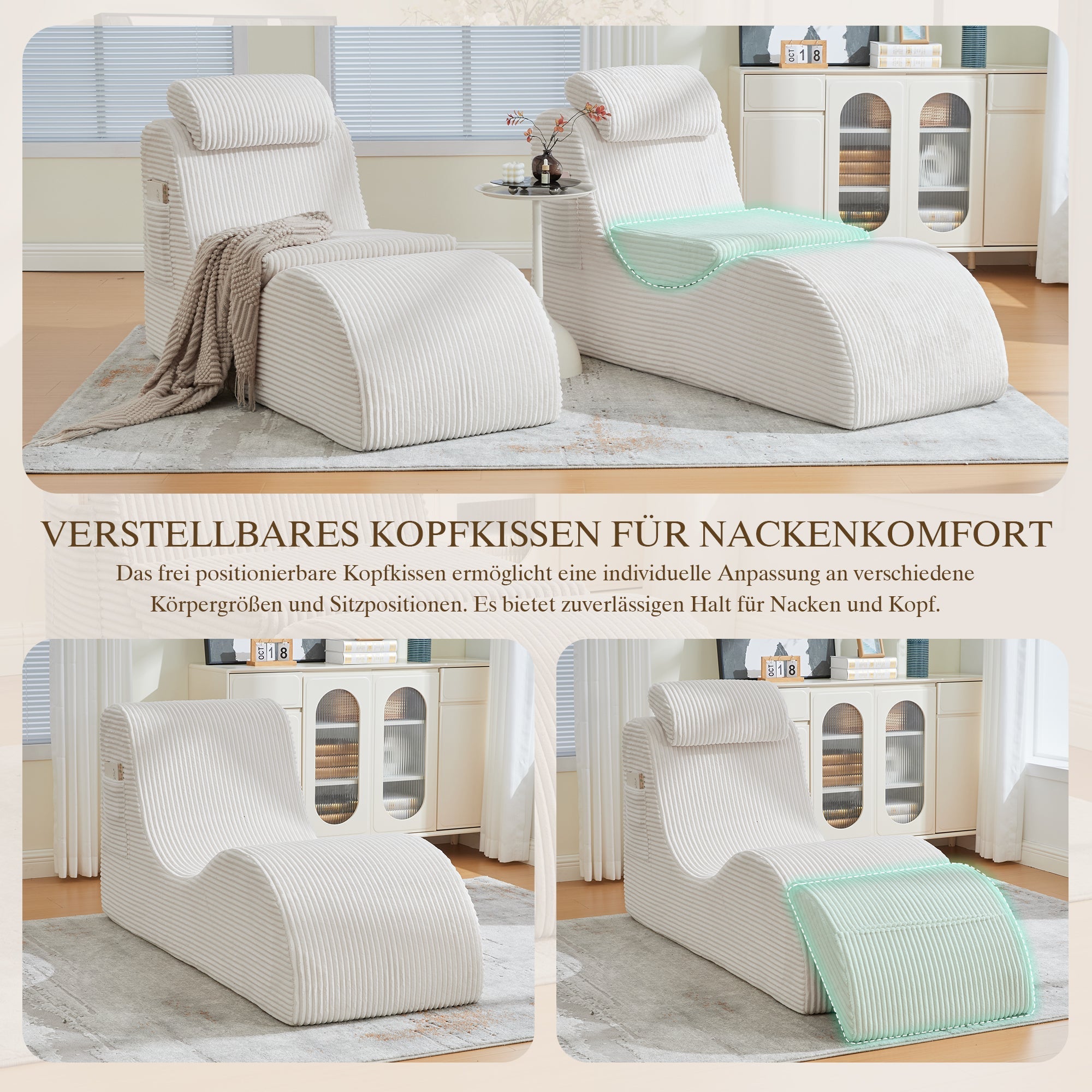 Modern Leisure Chair with Ergonomic Compression Foam and Side Pocket, Beige