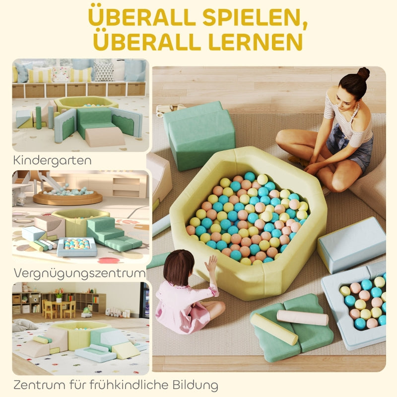 Soft Building Block Set with Ball Pit and 200 Plastic Balls, Indoor Foam, Colorful