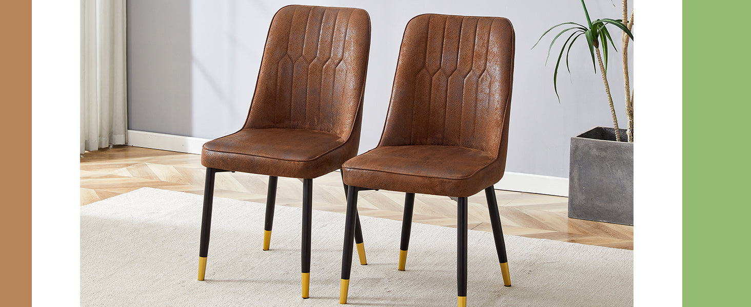 Set of 2 Dining Chairs Modern Tech Fabric Black Metal Legs - Brown
